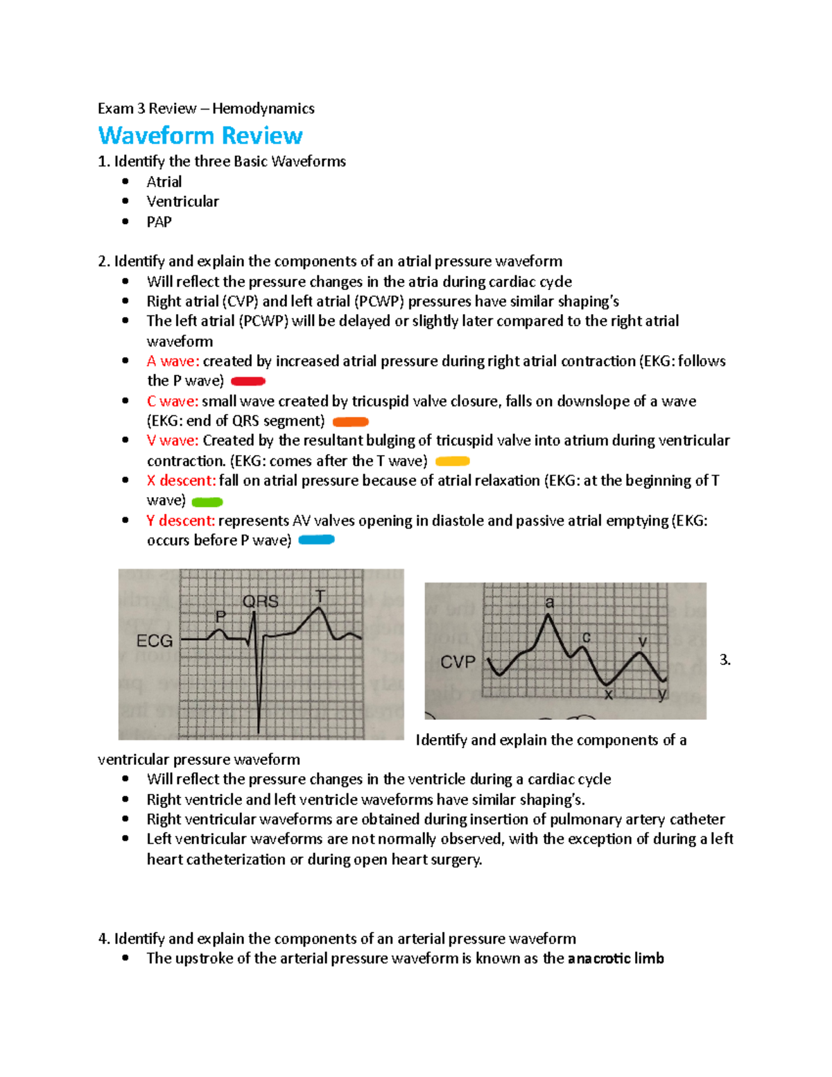 Exam 3 Review - Exam 3 Review – Hemodynamics Waveform Review Identify ...