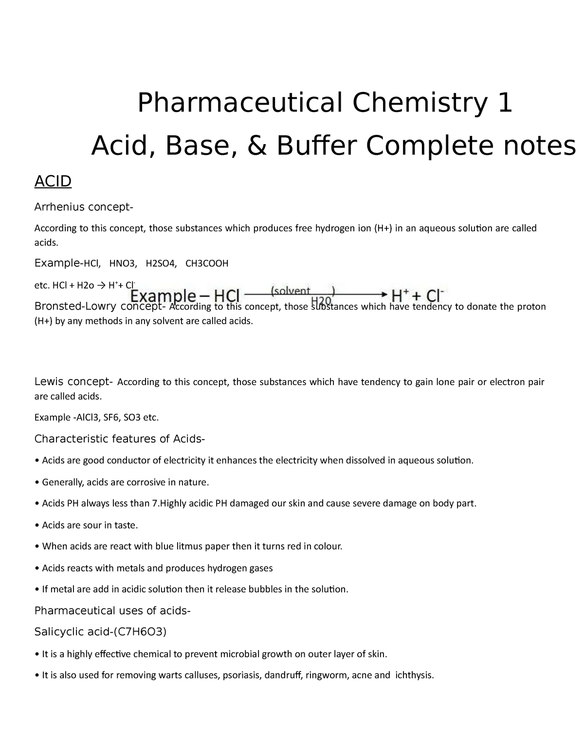 Chapter 1 Acid, Base, Buffer Complete notes Pharmaceutical