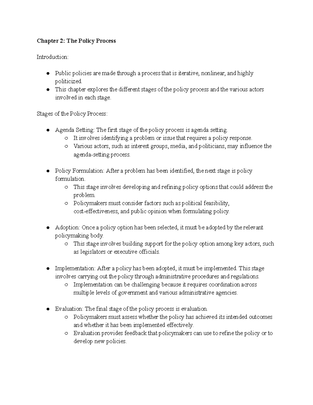 PS 220 Chapter 2 - PS 220 Notes for Ch 2 - Chapter 2: The Policy ...