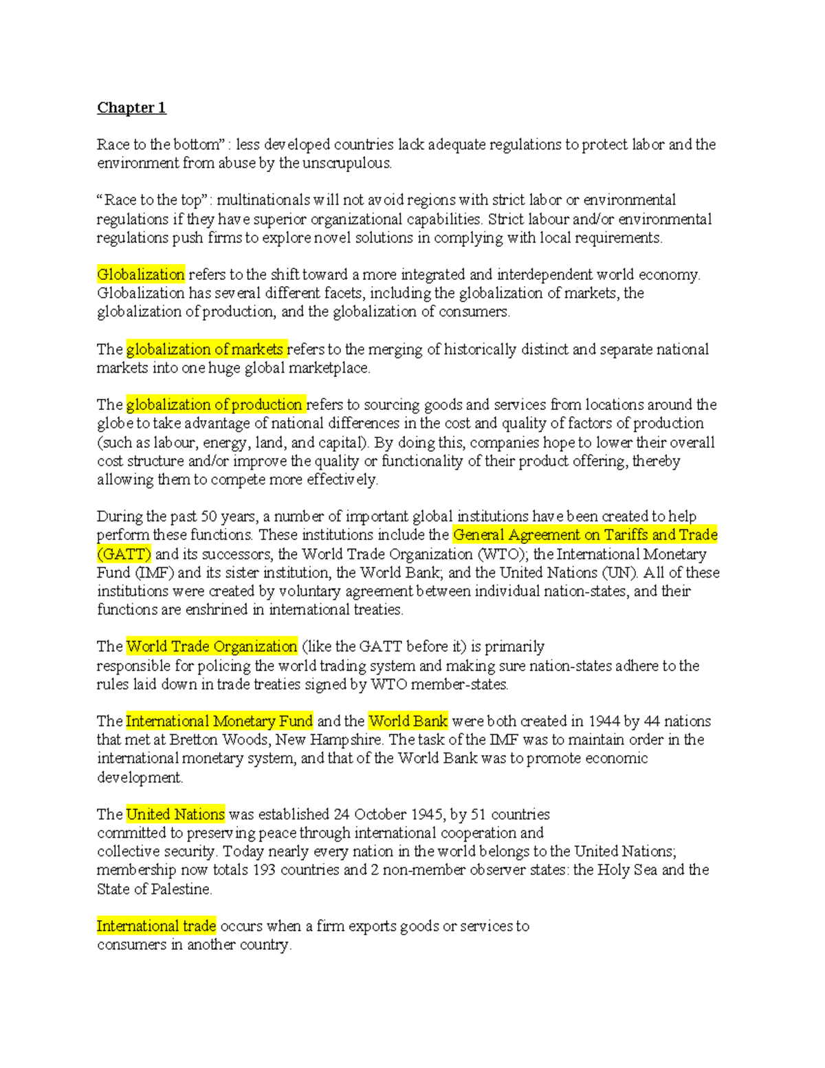 Quiz 1 Notes: Key Concepts from Chapter 1 on Globalization and ...