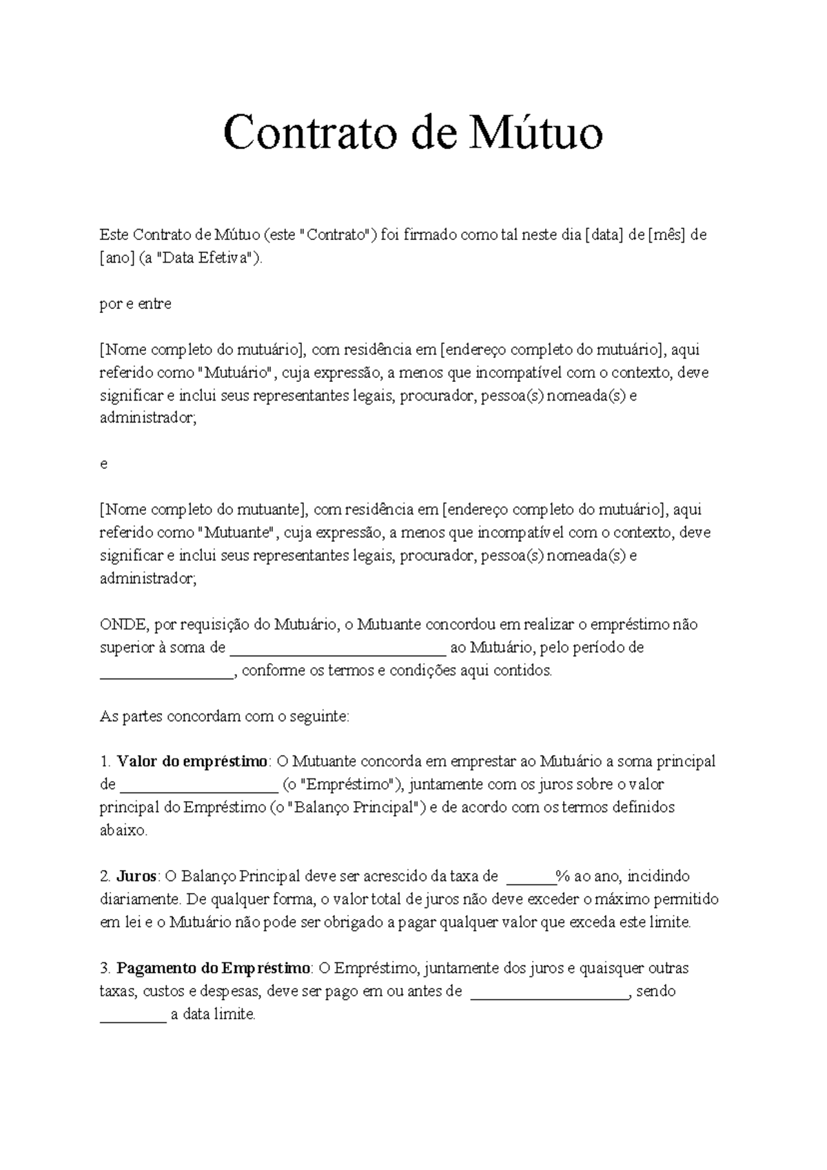 Loan agreement template pt - Contrato de Mútuo Este Contrato de Mútuo ...