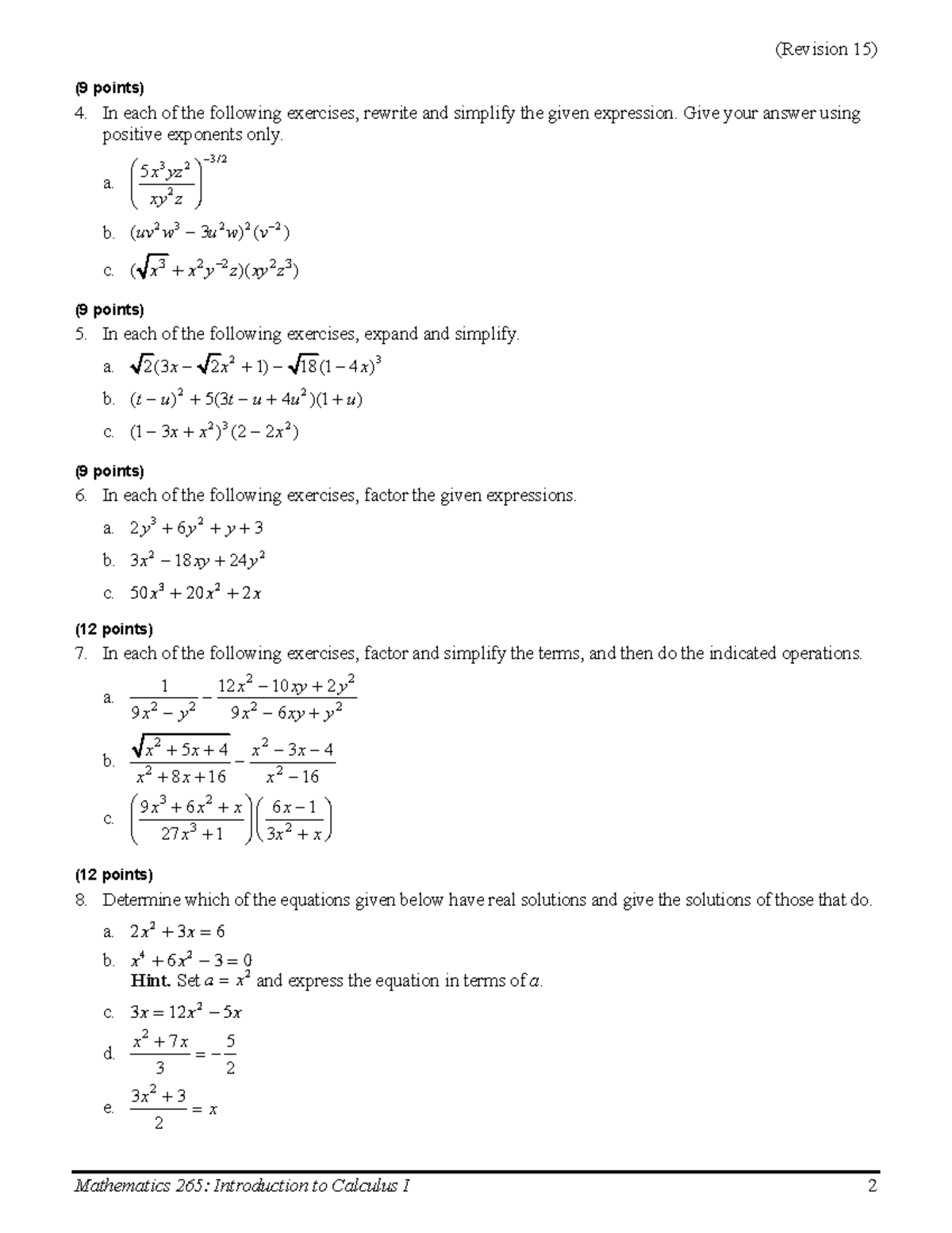 Math ass 02 - page 2 - (Revision 15) Mathematics 265: Introduction to ...