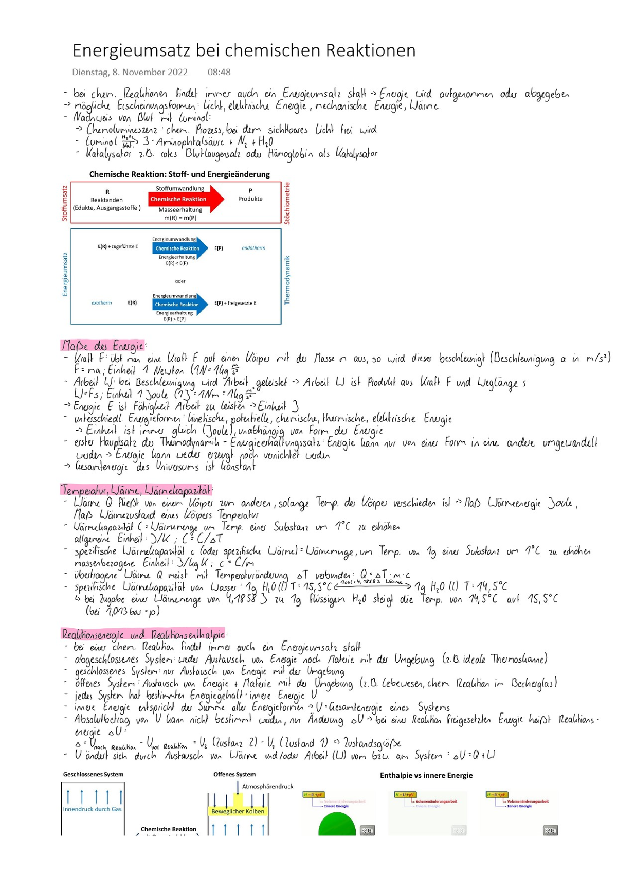 3. Energieumsatz Bei Chemischen Reaktionen - Allgemeine Und ...