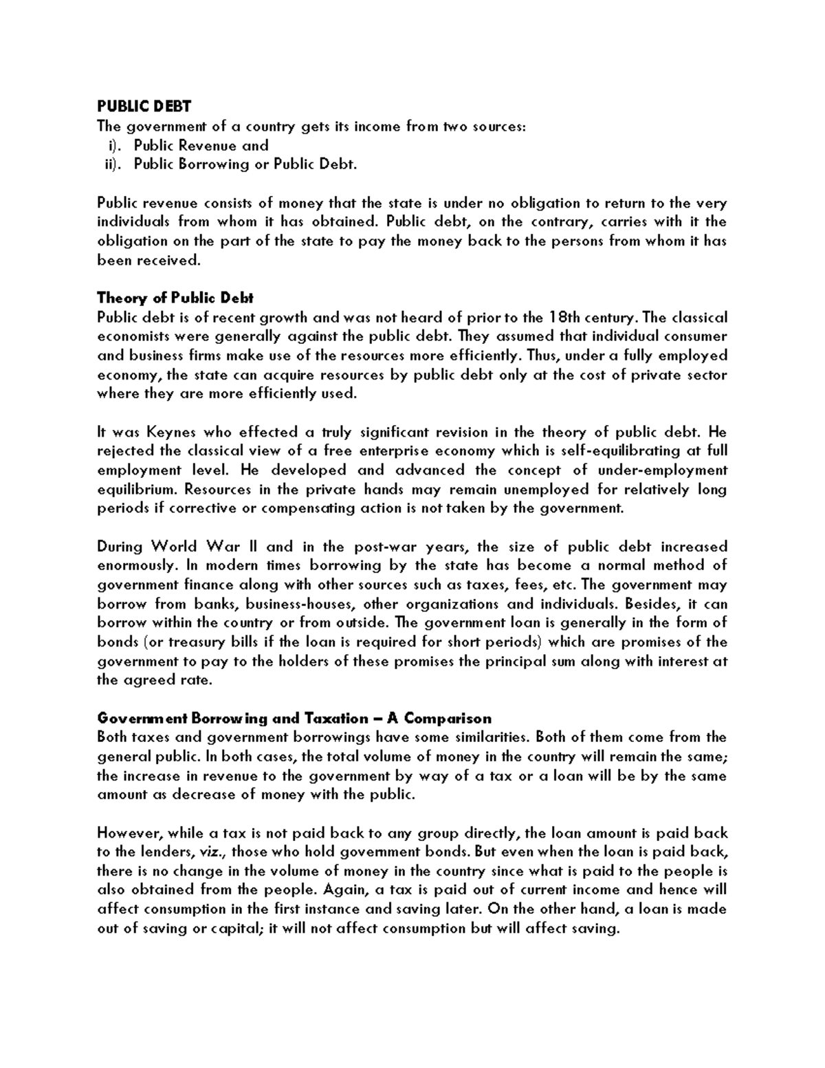 Public DEBT 1 - Class notes - PUBLIC DEBT The government of a country ...
