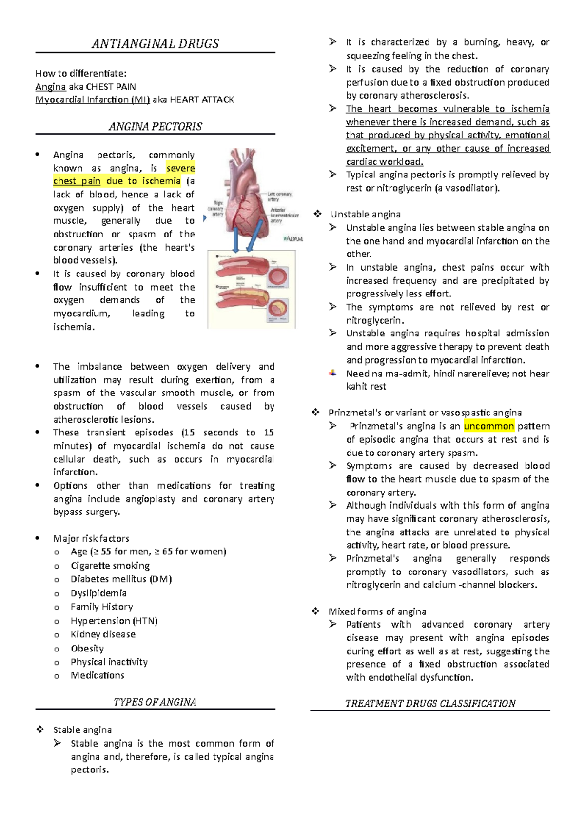 Anti-anginal Drugs - N/A - ANTIANGINAL DRUGS How to differentiate ...