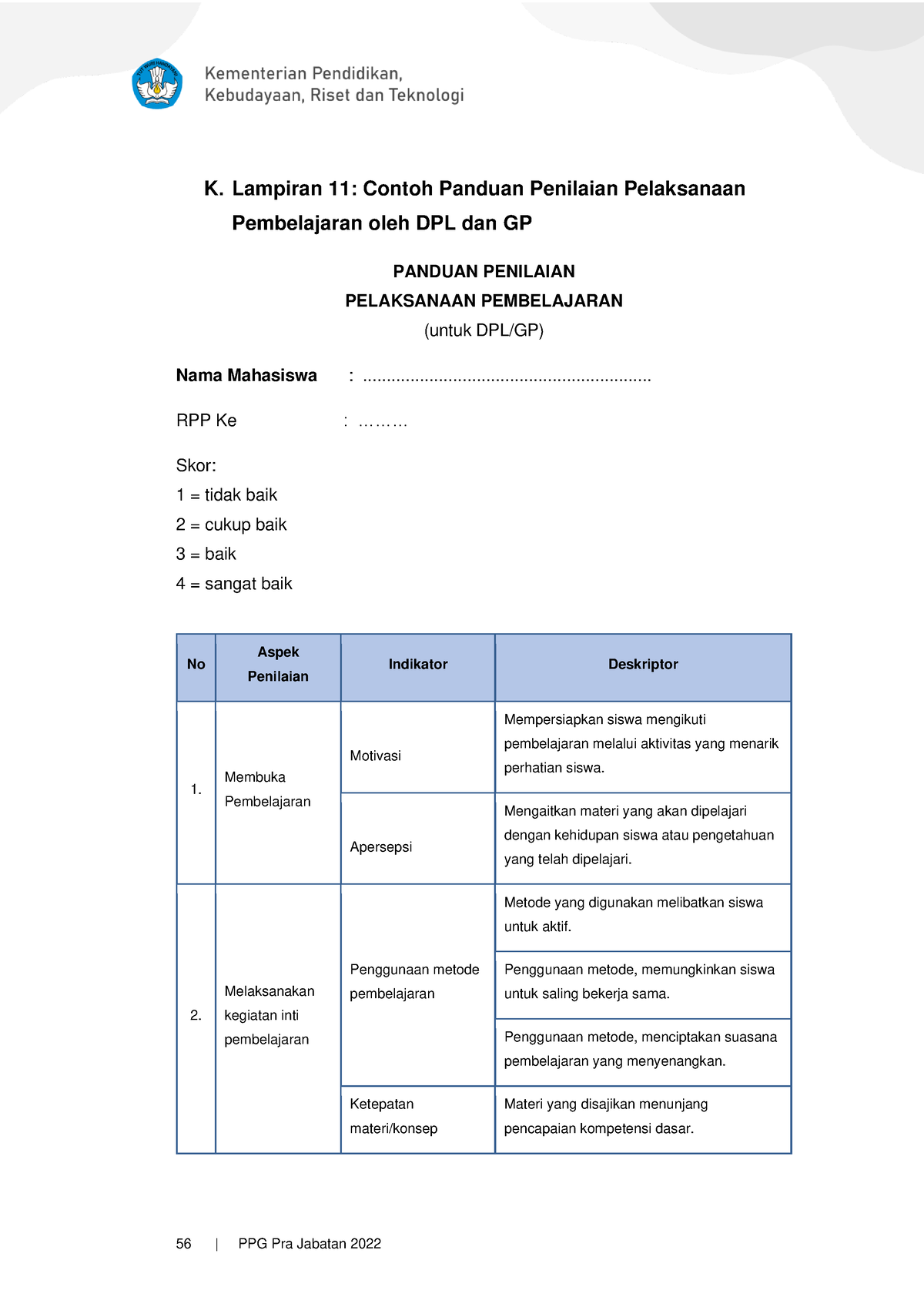 Panduan Penilaian Pelaksanaan Pembelajaran Dpl Dan Gp Ppg