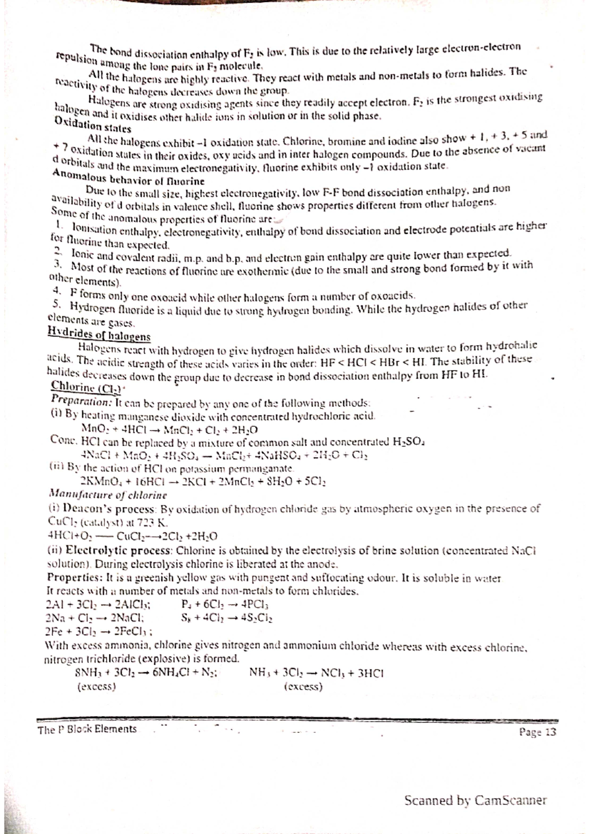 P block elements, chemistry+2 - Bachelor of science - Studocu