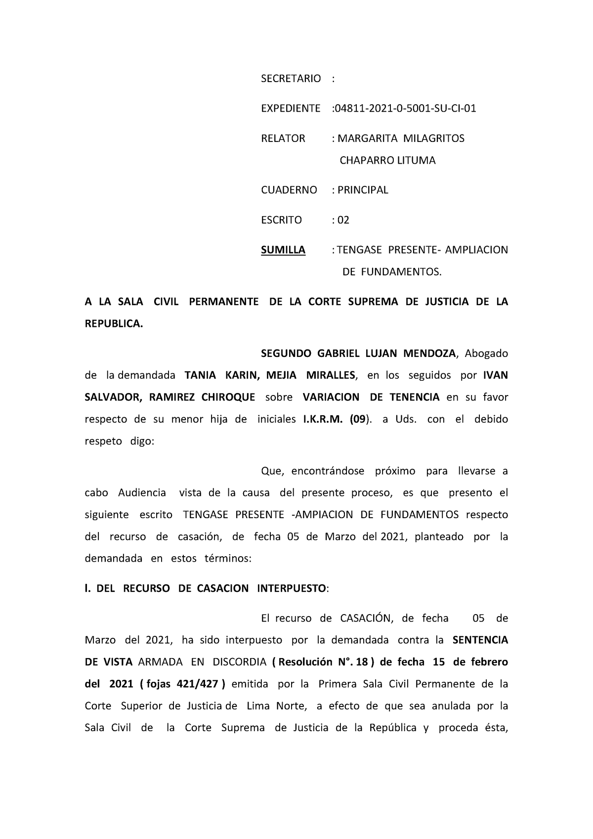 Tengase Presente - Casacion Mejia - Derecho Penal - UCV - Studocu