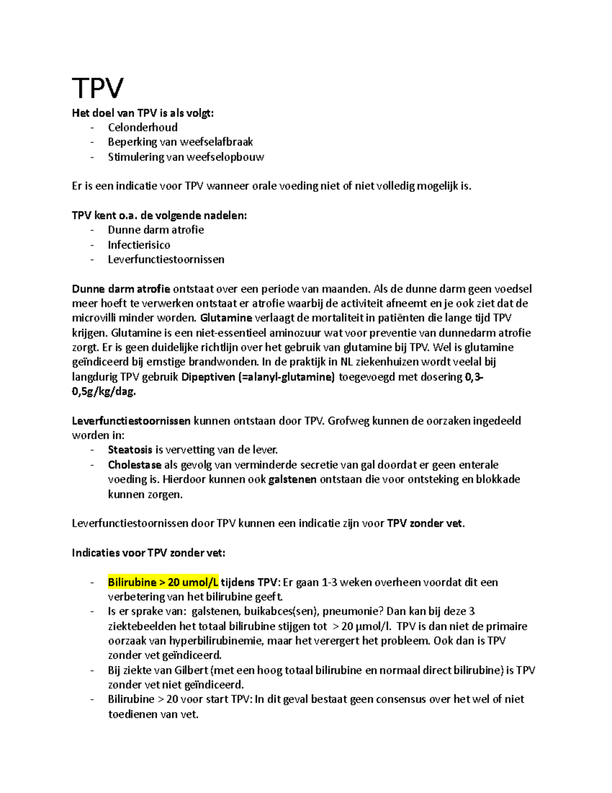 Proces parenterale voeding - TPV Het doel van TPV is als volgt ...