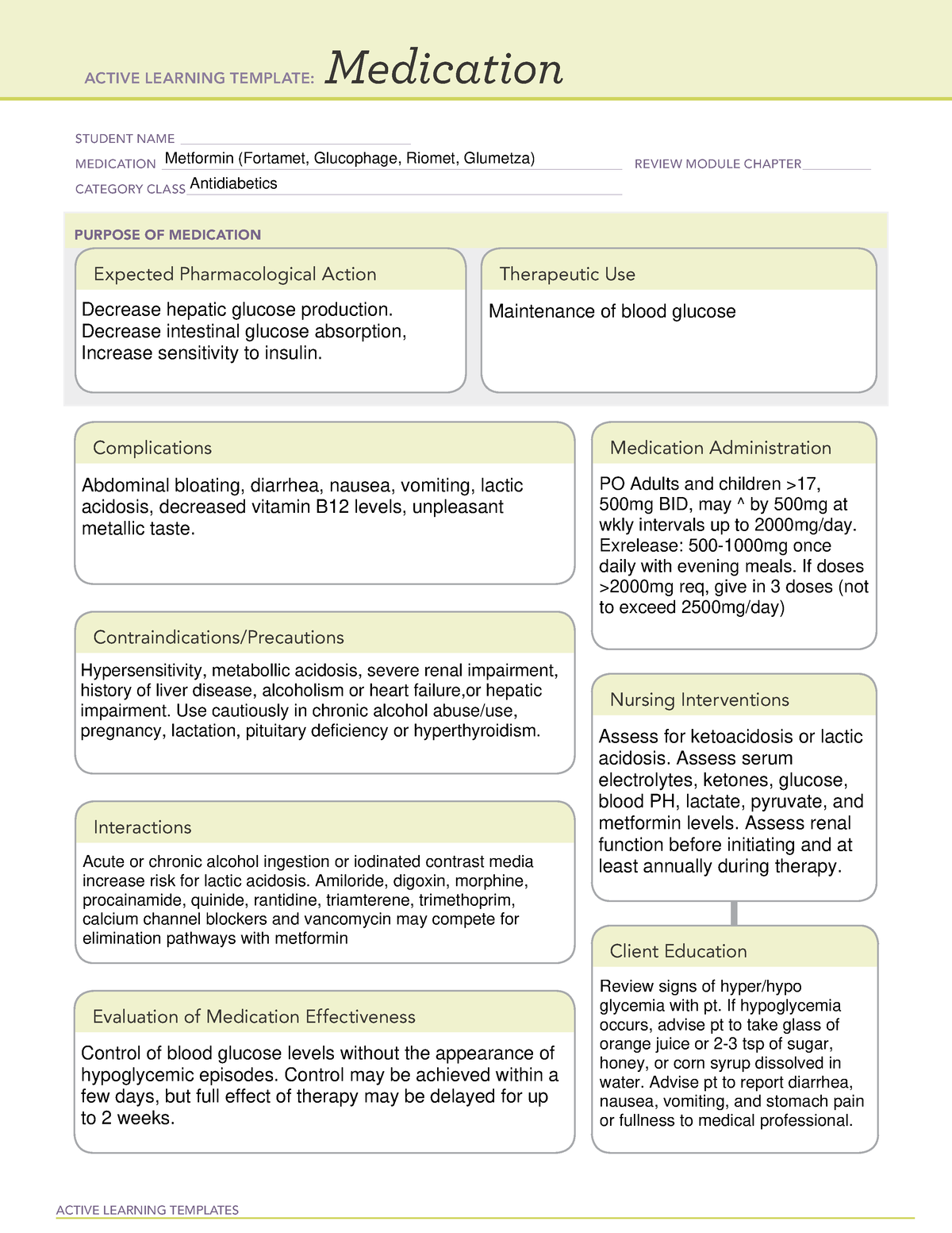 Metformin Glucophage Antidiabetic ACTIVE LEARNING TEMPLATES