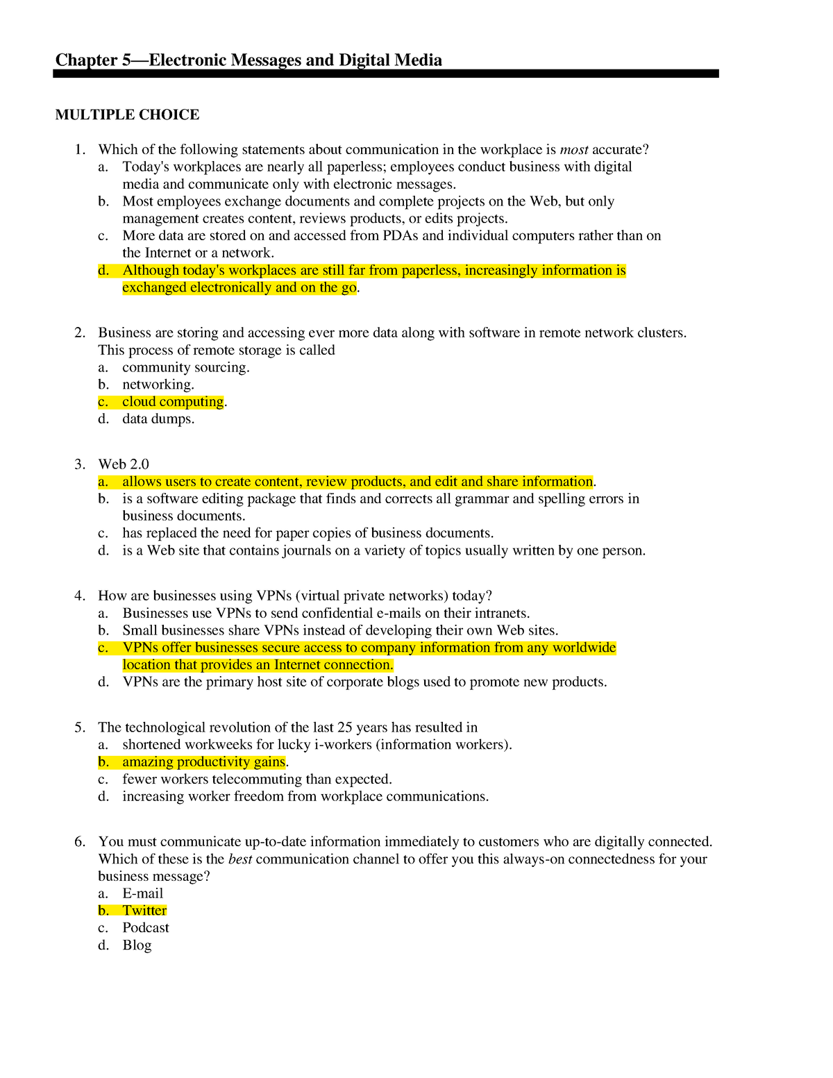 Chapter 5 - Chapter 5—Electronic Messages And Digital Media MULTIPLE ...