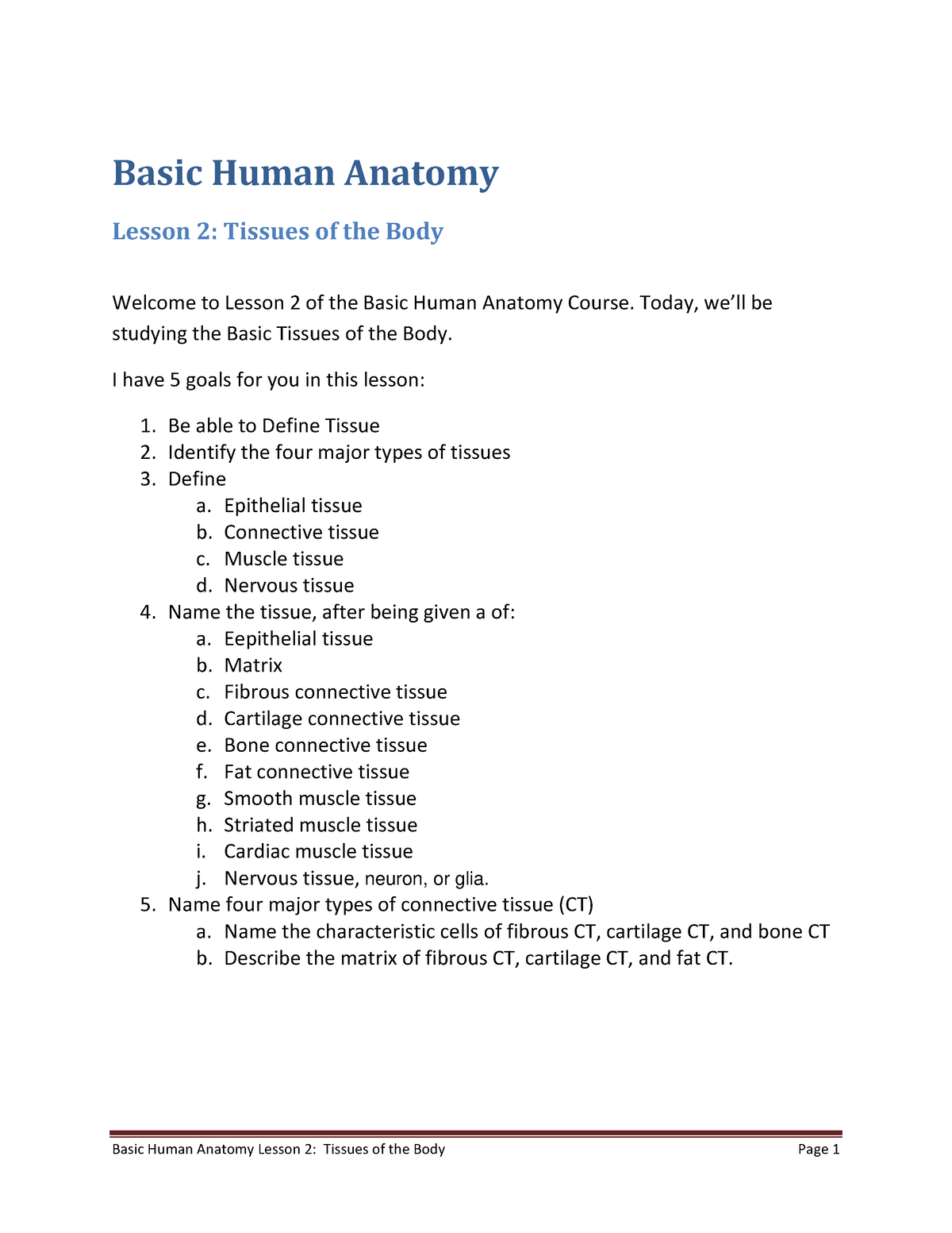 Anatomy 2 Lecture Notes - Basic Human Anatomy Lesson 2: Tissues Of The ...