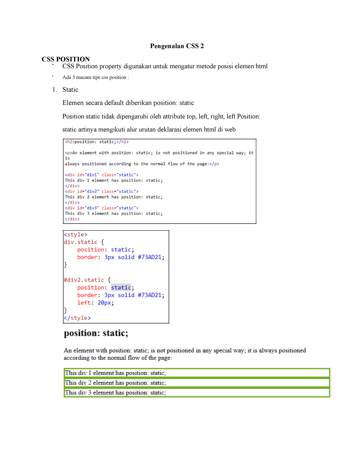 Desain Web 6 - Pengenalan CSS 2 CSS POSITION CSS Position Property ...