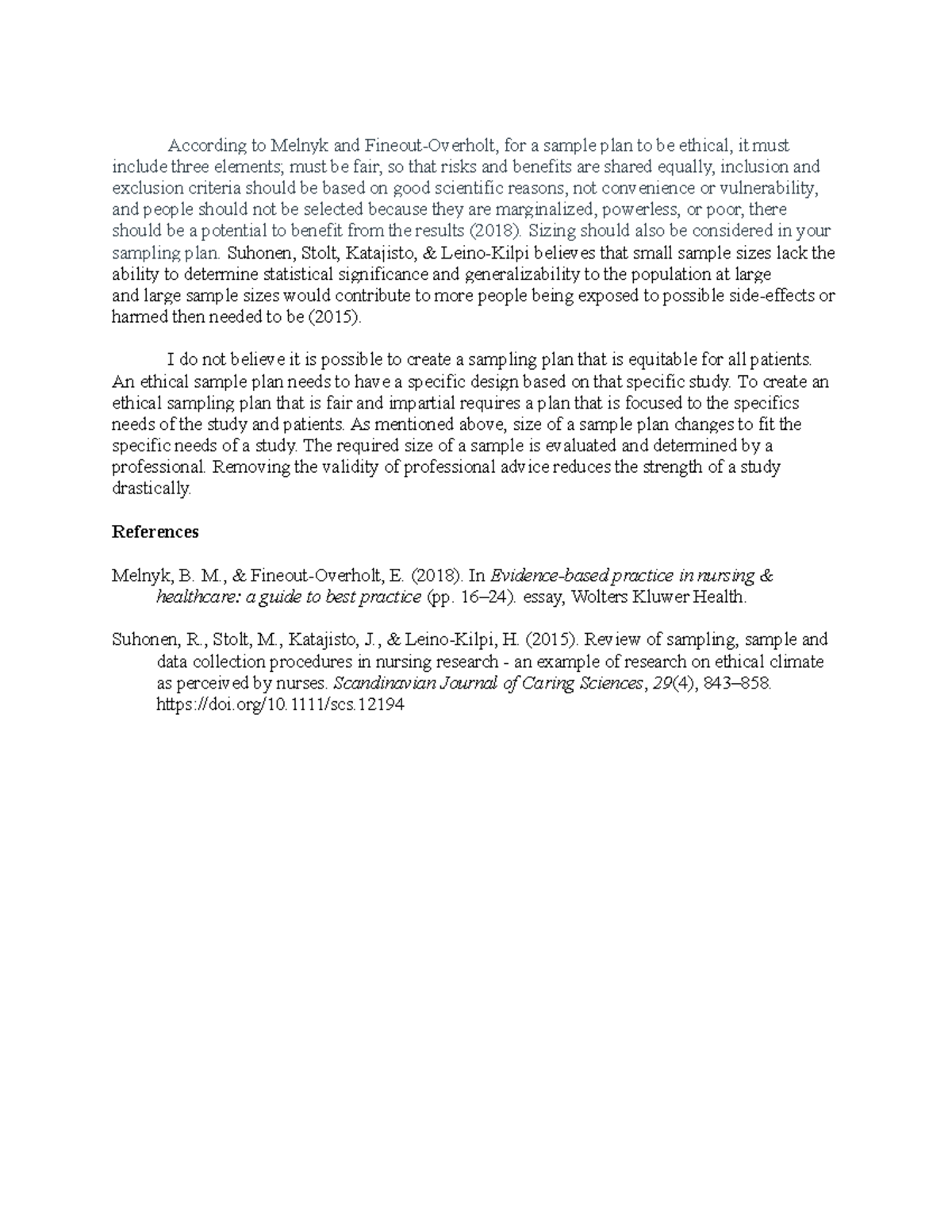 DB 6.1- Elements of an Ethical Sampling Plan - According to Melnyk and ...