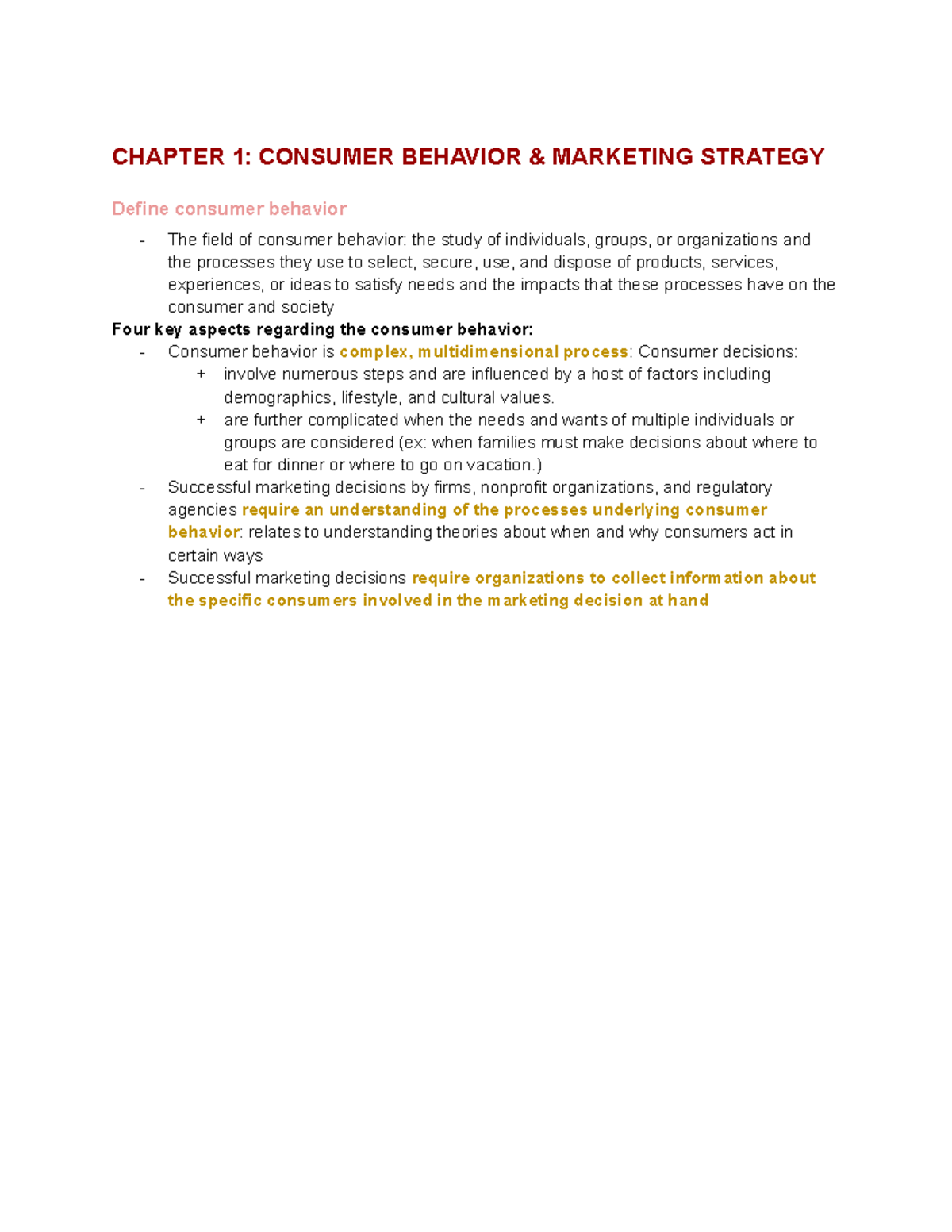 CB summary - vvbb - CHAPTER 1: CONSUMER BEHAVIOR & MARKETING STRATEGY ...
