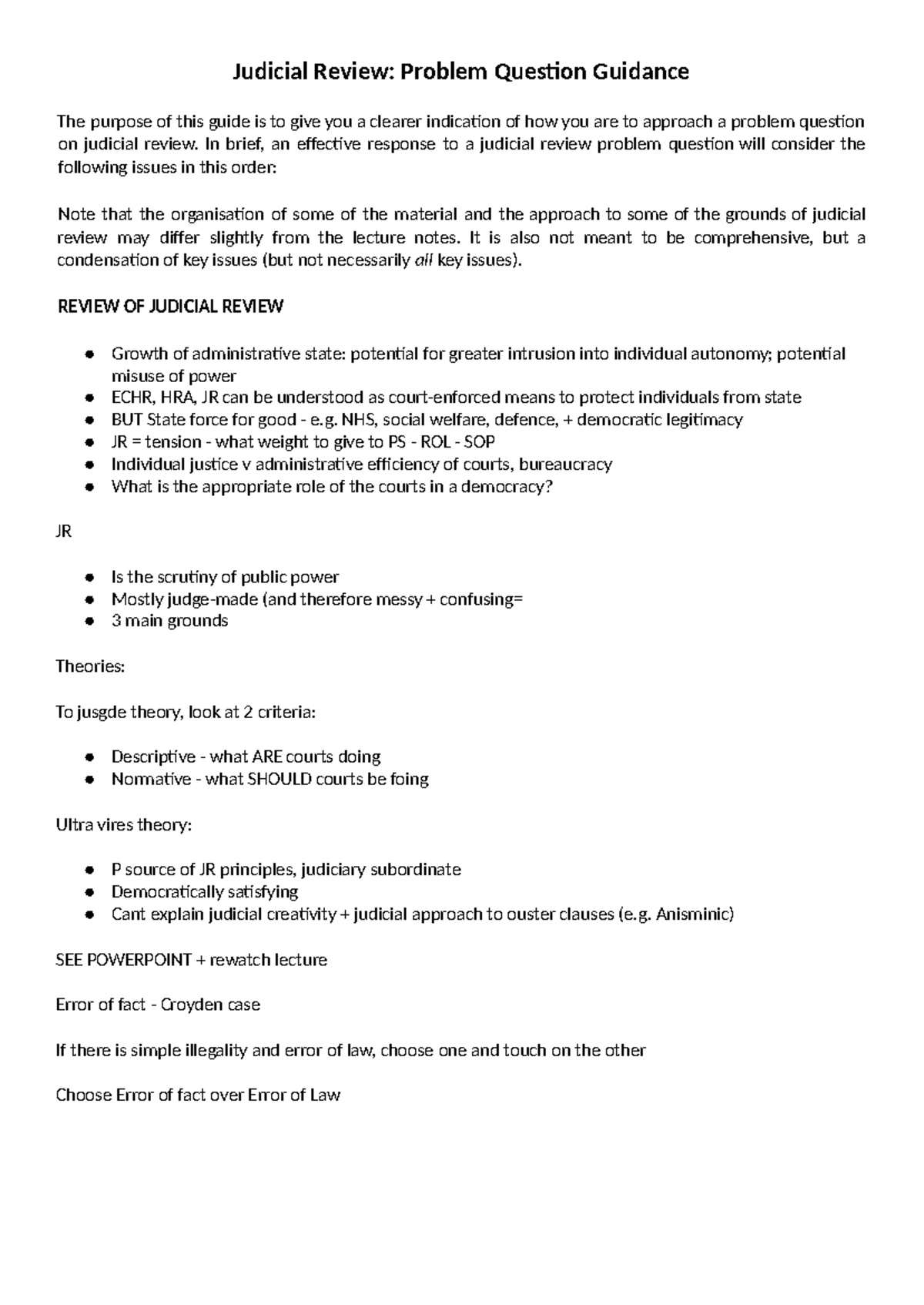 I&S (Lecture 20 Judicial Review guidance) Judicial Review Problem