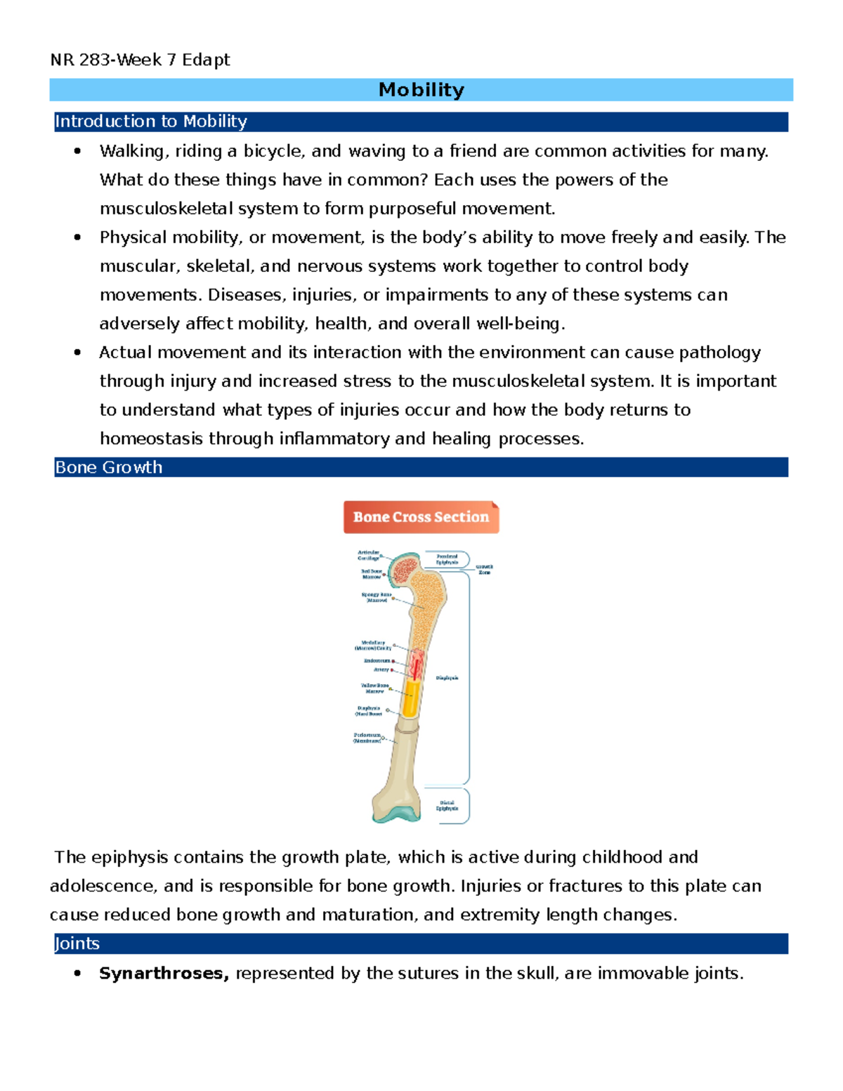 NR 283-Pathology Week 8- Edapt Review- Mobility - NR 283-Week 7 Edapt ...