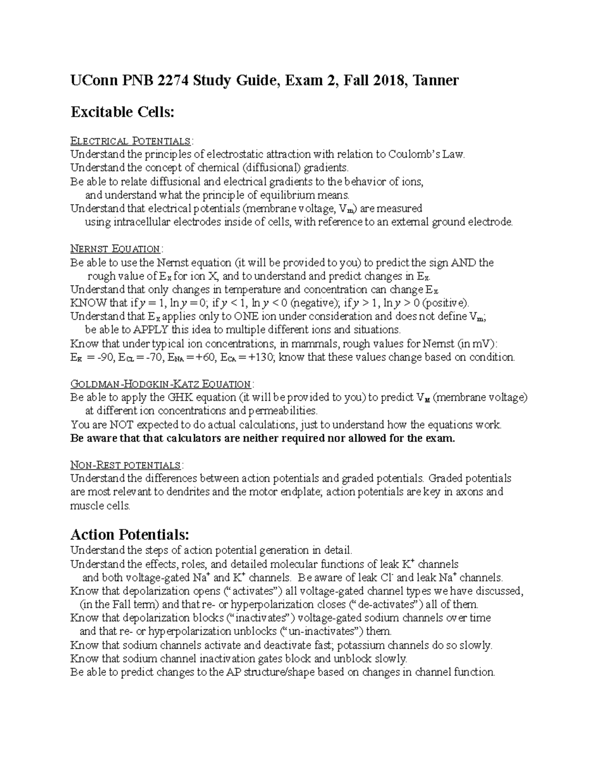 Exam 2 Study Guide - Lecture notes exam 2 - UConn PNB 2274 Study Guide ...