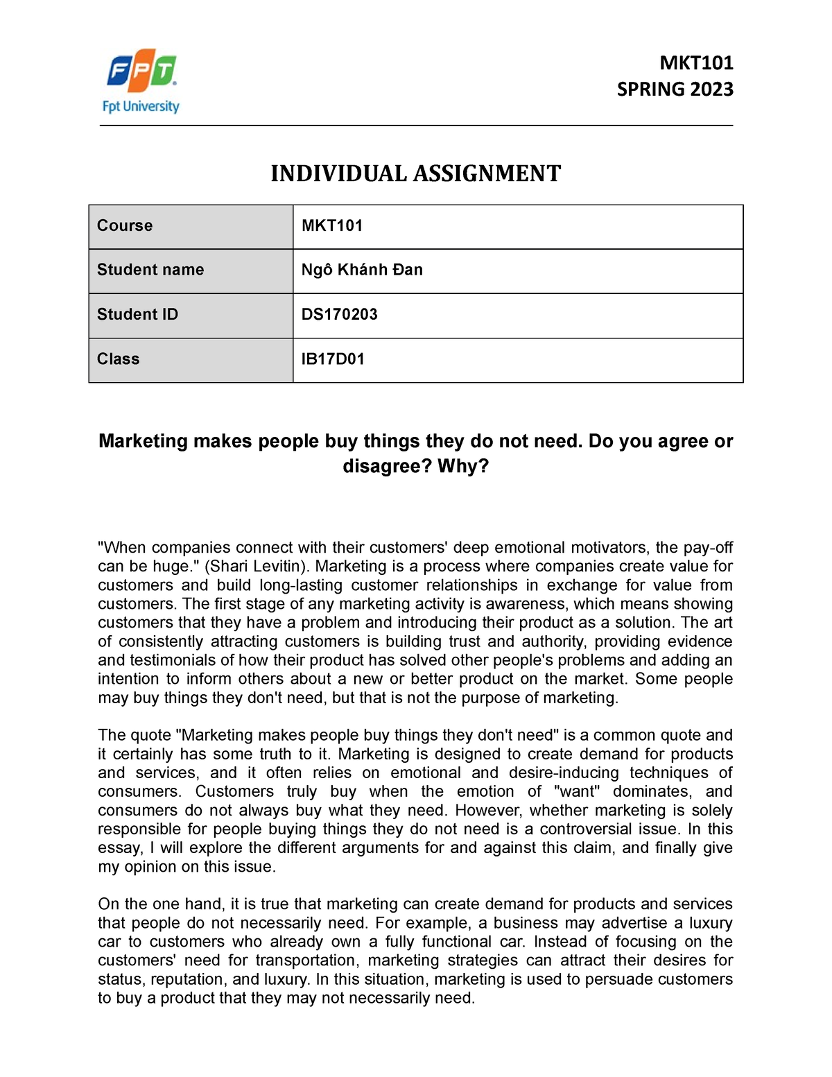 individual assignment mkt101