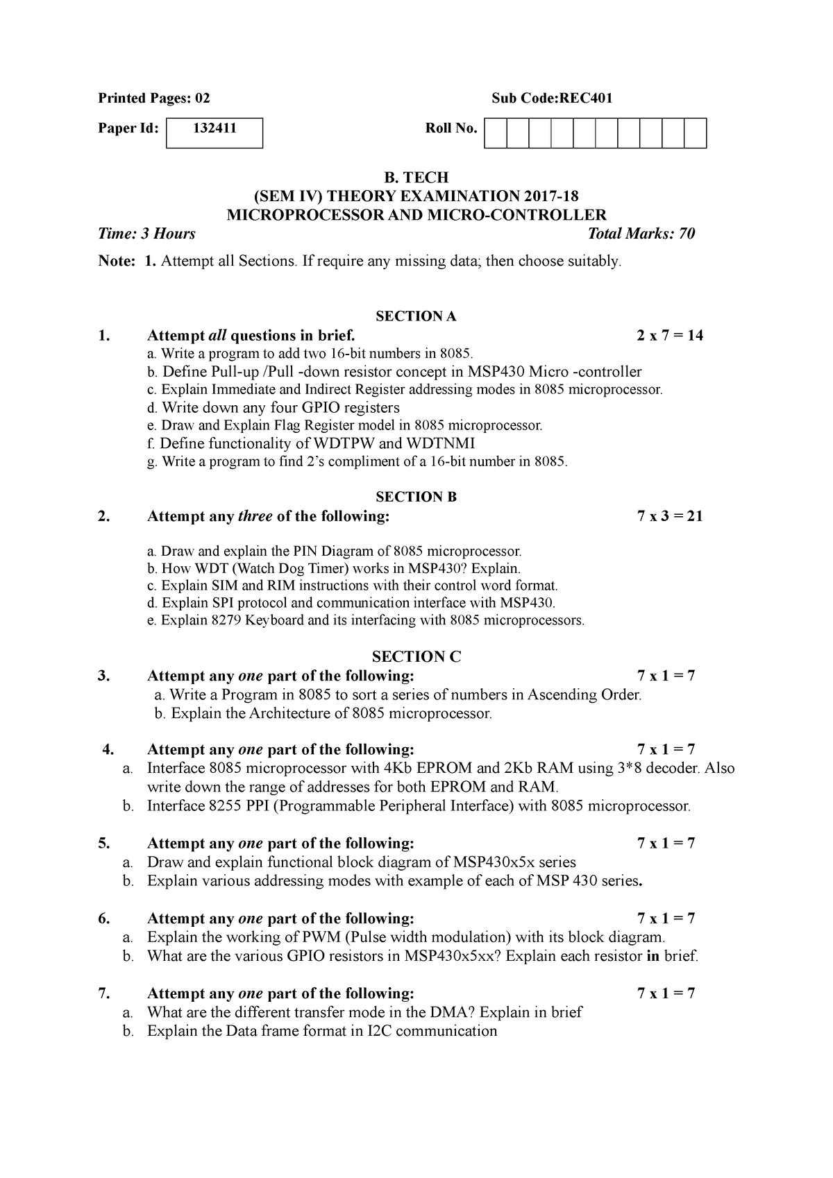 Microprocessor- Microcontroller-REC401 - Printed Pages: 02 Sub Code:REC ...