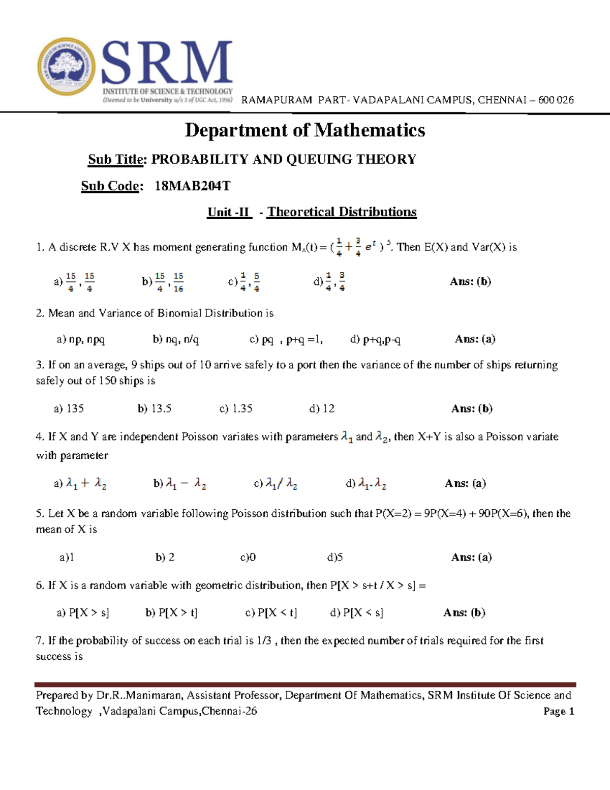 python notes srm - Prepared by Dr.R., Assistant Professor, Department ...