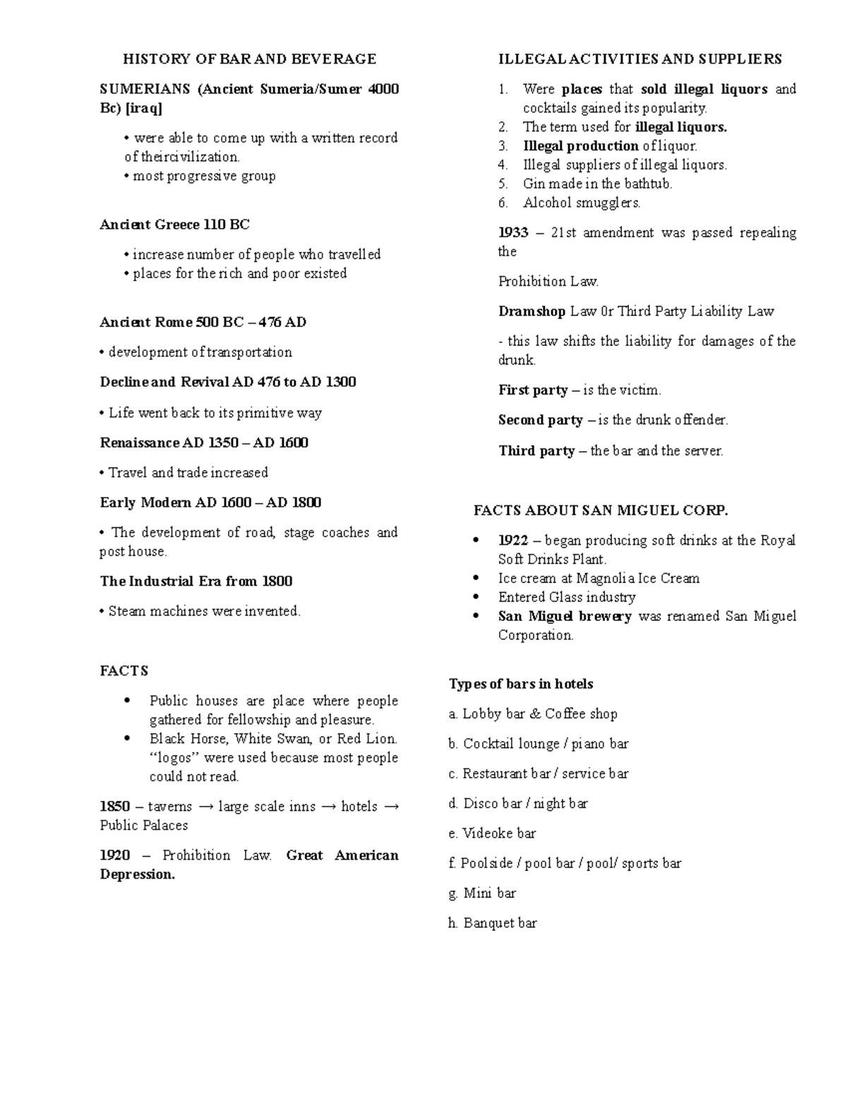 History Of Bar