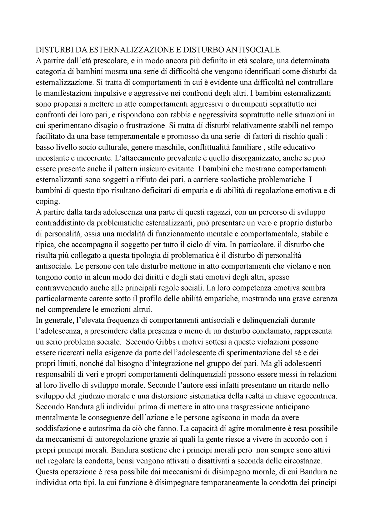 Disturbi DA Esternalizzazione E Disturbo Antisociale - DISTURBI DA ...