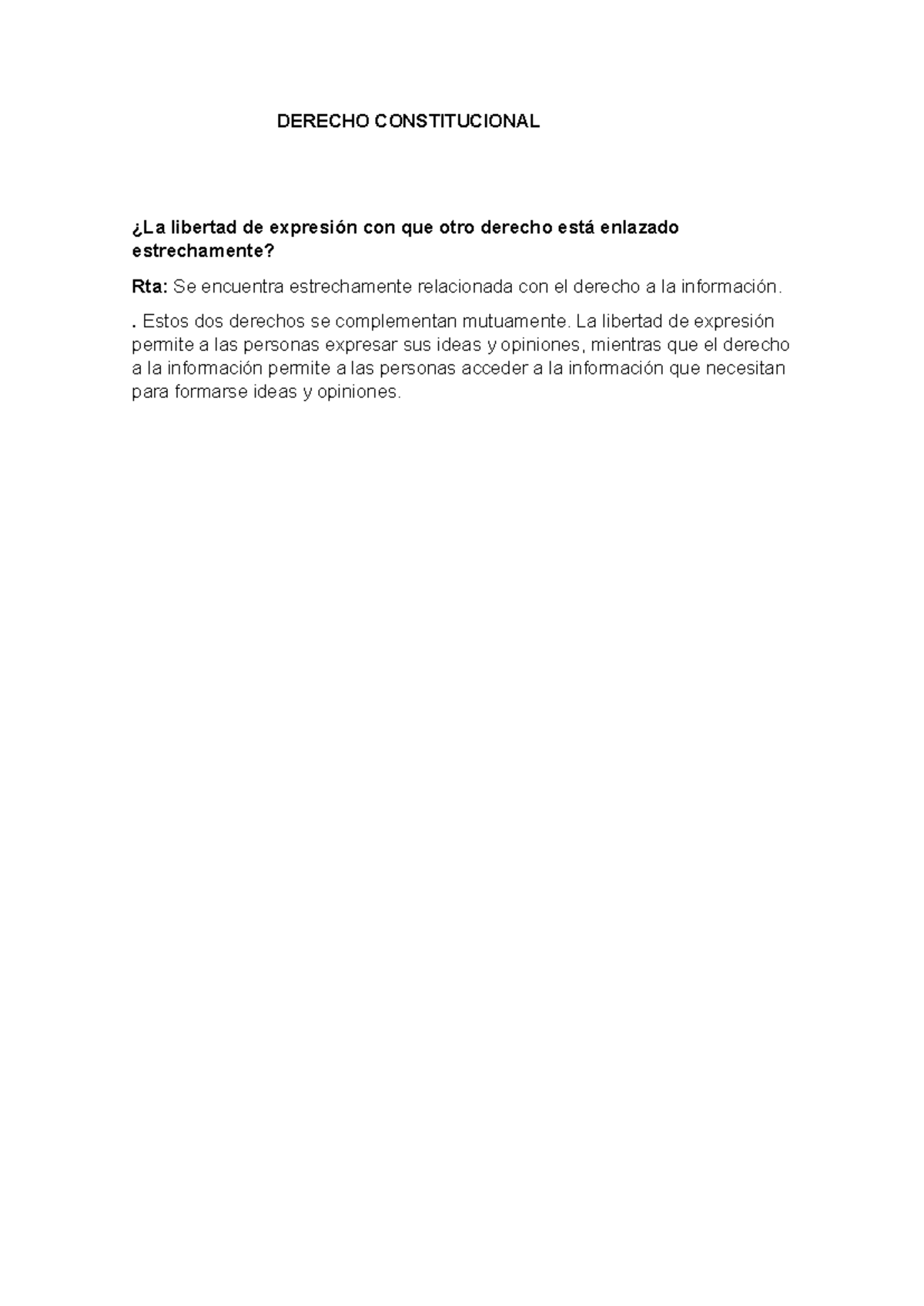 Derecho Constitucional - DERECHO CONSTITUCIONAL ¿La libertad de ...