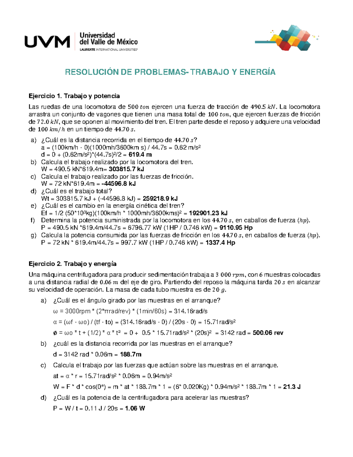 U3 Ejercicios Trabajo Energia - RESOLUCIÓN DE PROBLEMAS- TRABAJO Y ...