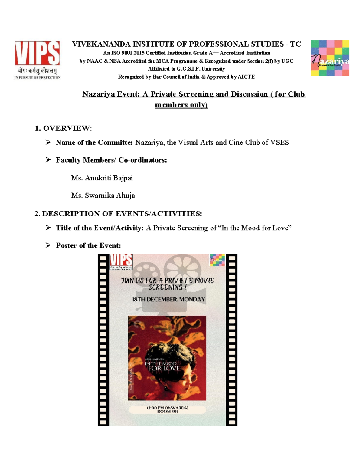 Film Screening In the Mood For Love Report 2023 - VIVEKANANDA INSTITUTE ...