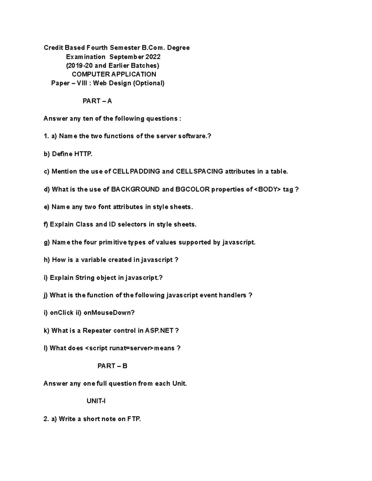 Computer Application Paper – VIII Web Design - Credit Based Fourth ...