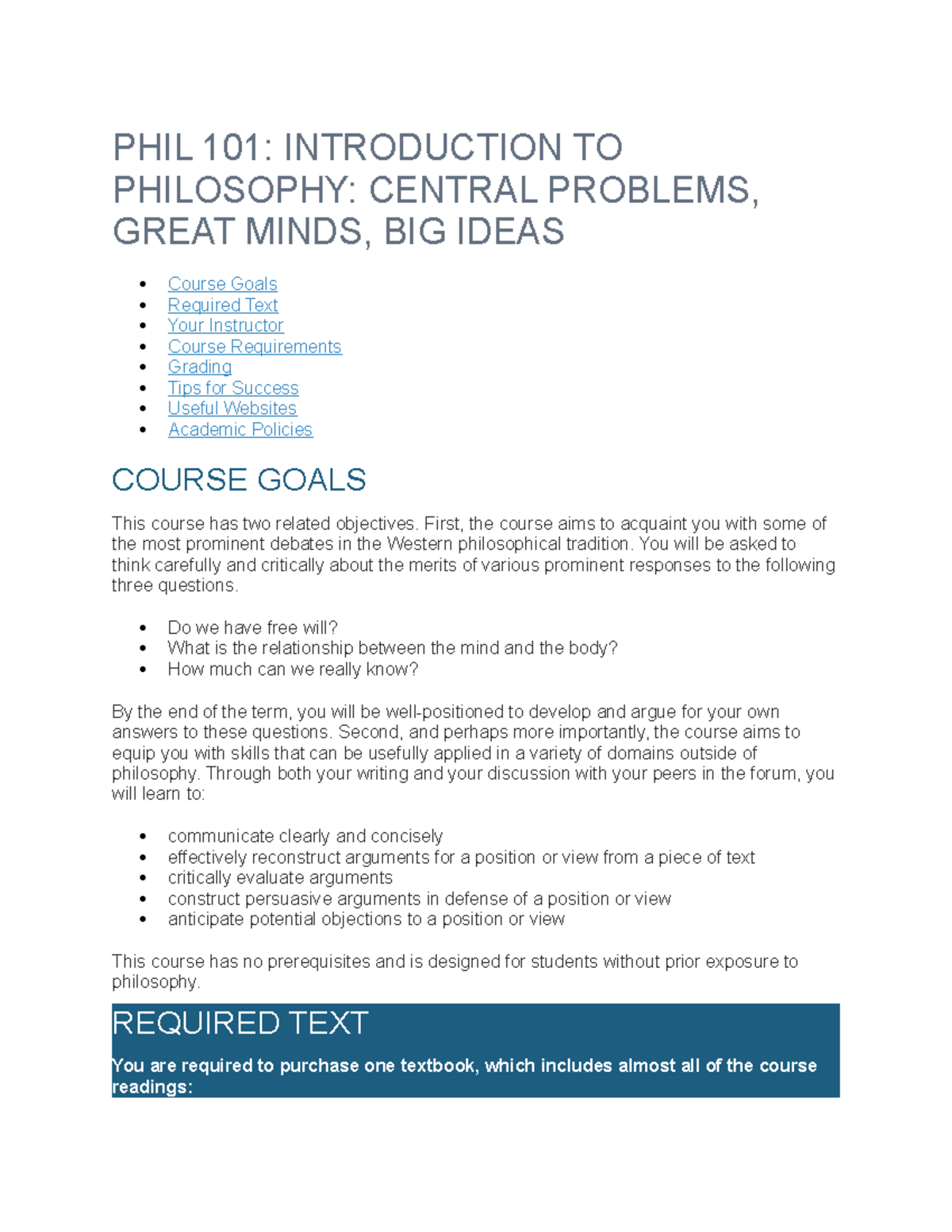 PHIL 101 - Summary - PHIL 101: INTRODUCTION TO PHILOSOPHY: CENTRAL ...