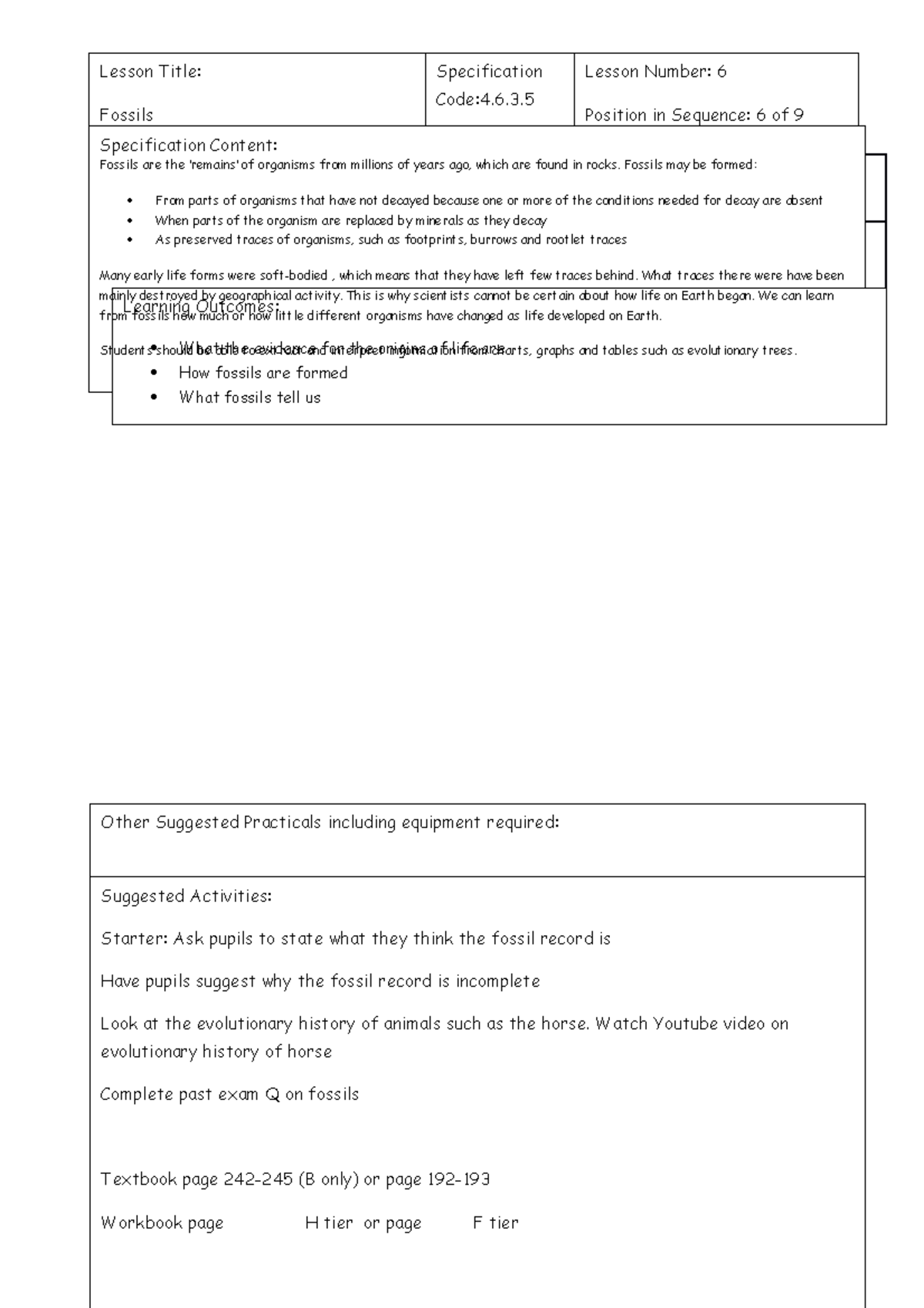 2. Fossils bio Working Scientifically (WS) Maths Skills (MS