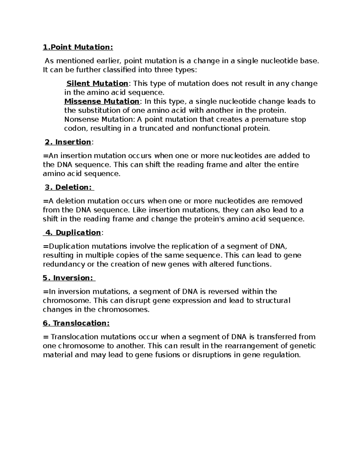 Mutation - ..kdsjfjefakkdsk - 1 Mutation: As mentioned earlier, point ...