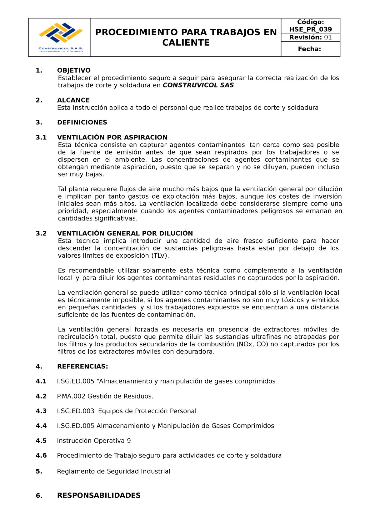 HSE PR 039 Procedimiento DE Trabajo EN Caliente - PROCEDIMIENTO PARA ...