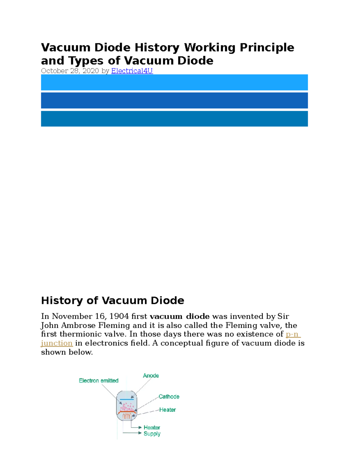Vacuum Diode History Working Principle and Types of Vacuum Diode