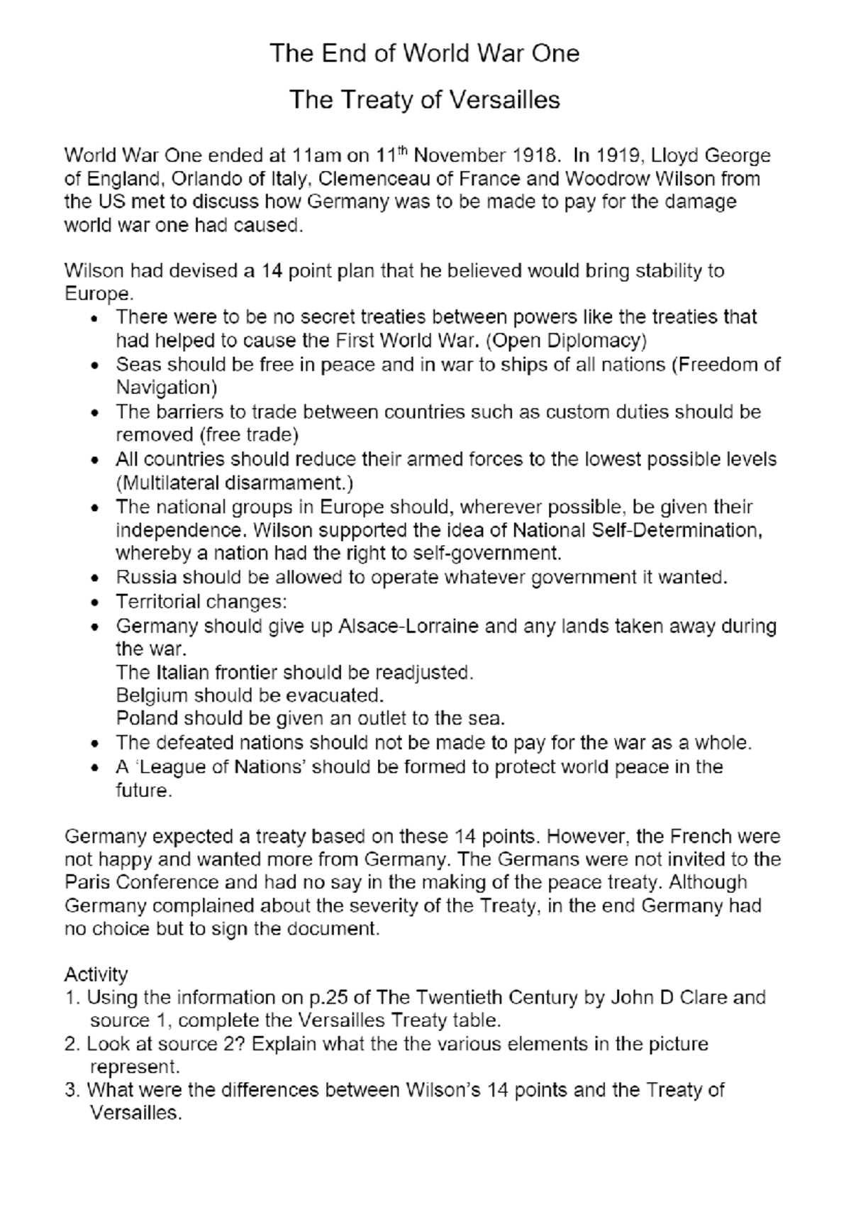 The End of World War One The Treaty of Versailles - (LAWS4284) - Studocu