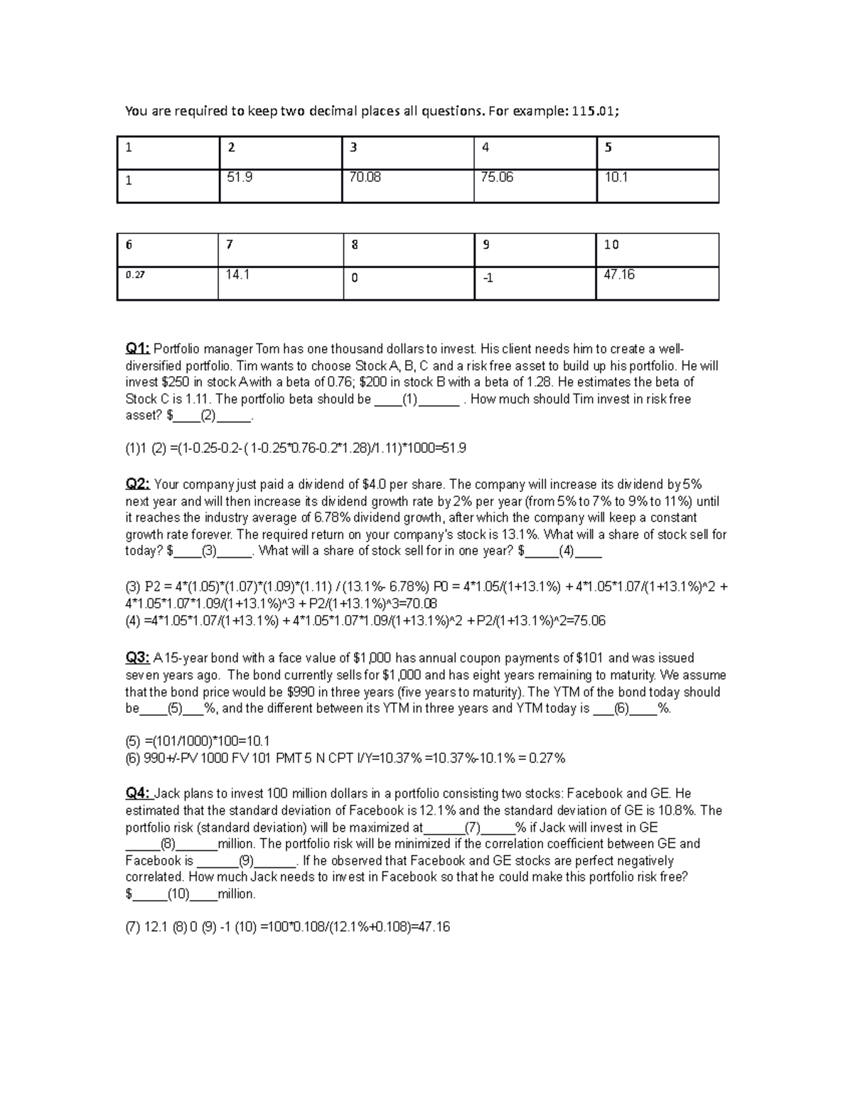 Practice question 1 solution - You are required to keep two decimal ...