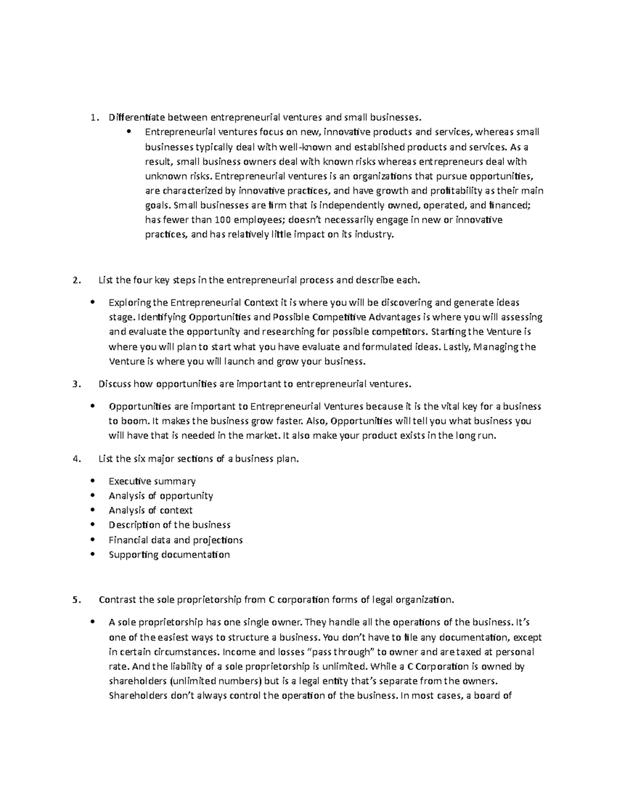 Document - Hauhshs jwuw - Differentiate between entrepreneurial ...