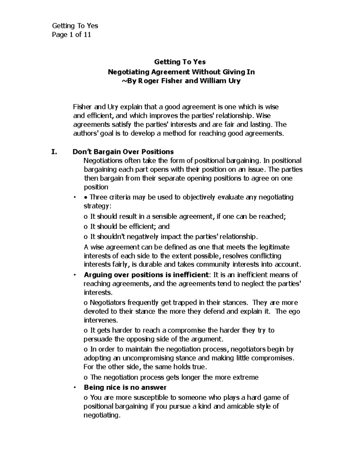 Presentation material 2 - Page 1 of 11 Getting To Yes Negotiating ...