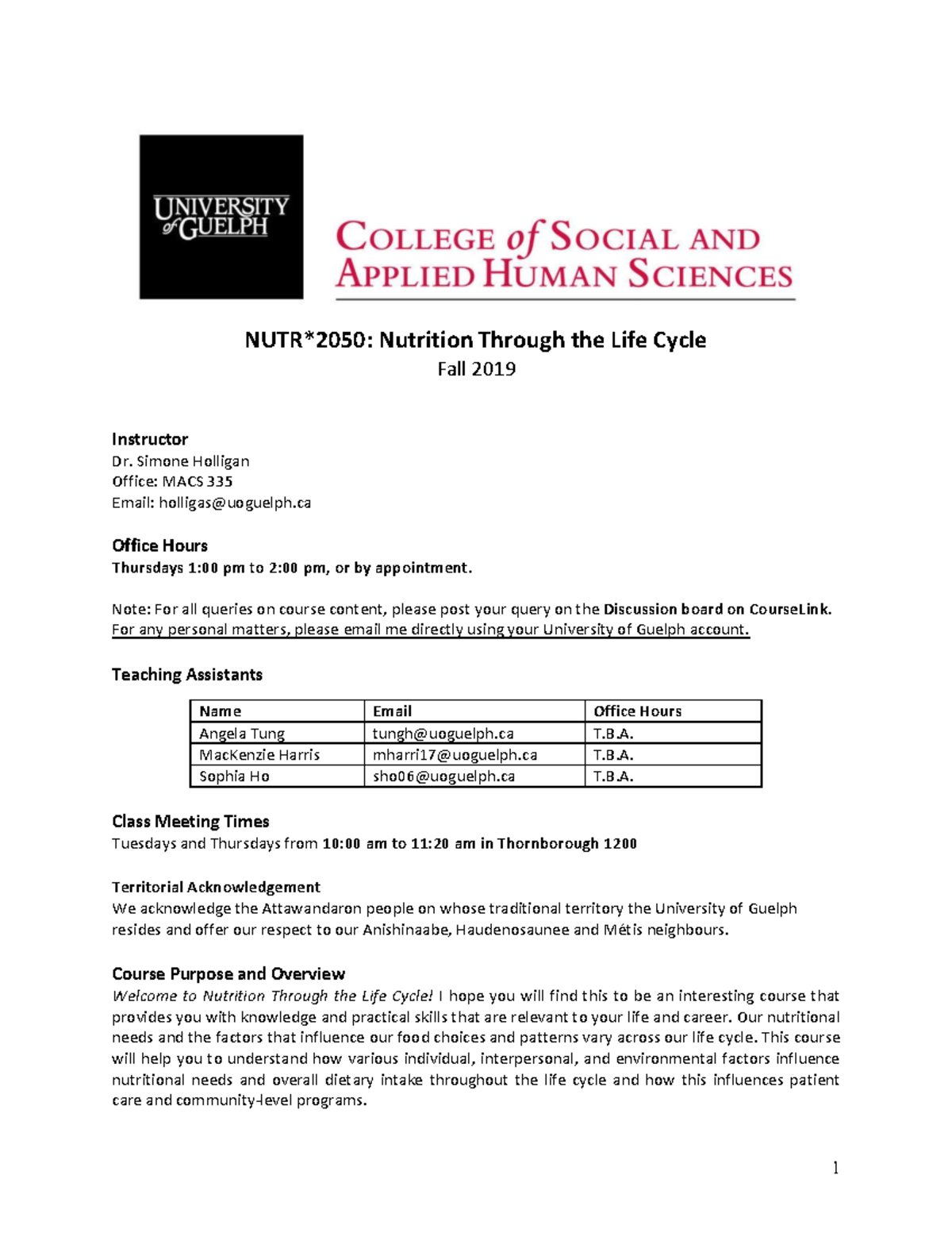 NUTR2050 Syllabus Fall2019 - NUTR*2050: Nutrition Through The Life ...