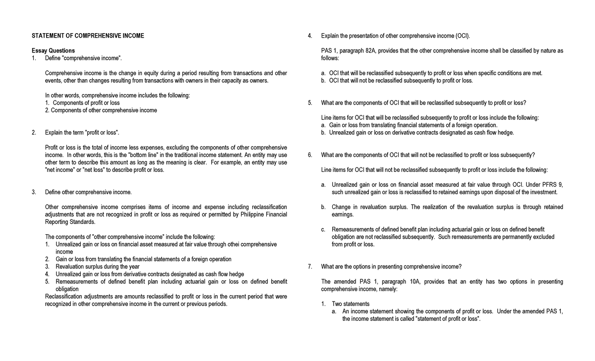 Statement Of Comprehensive Income STATEMENT OF COMPREHENSIVE INCOME 