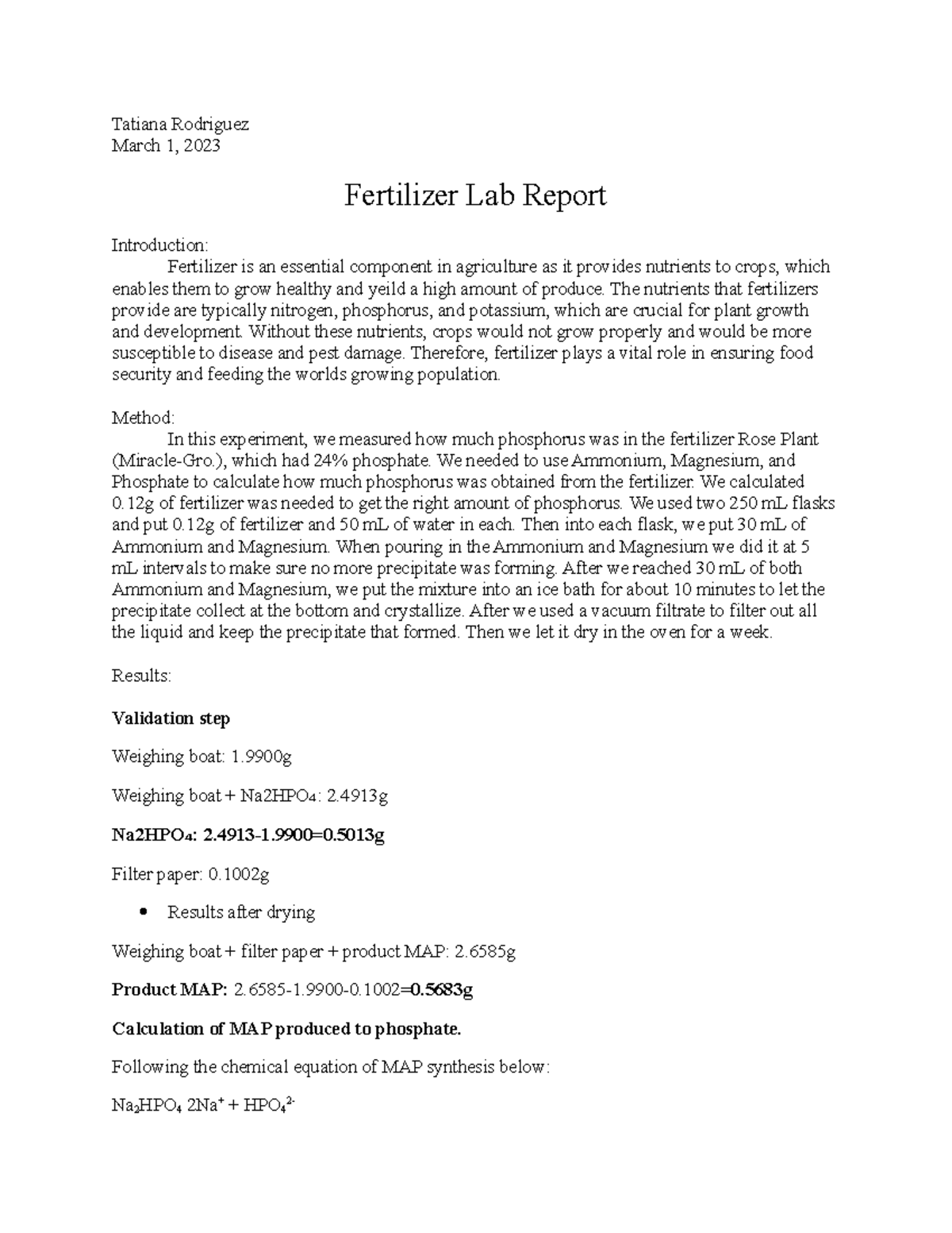 Fetilizer Lab Report - Tatiana Rodriguez March 1, 2023 Fertilizer Lab ...