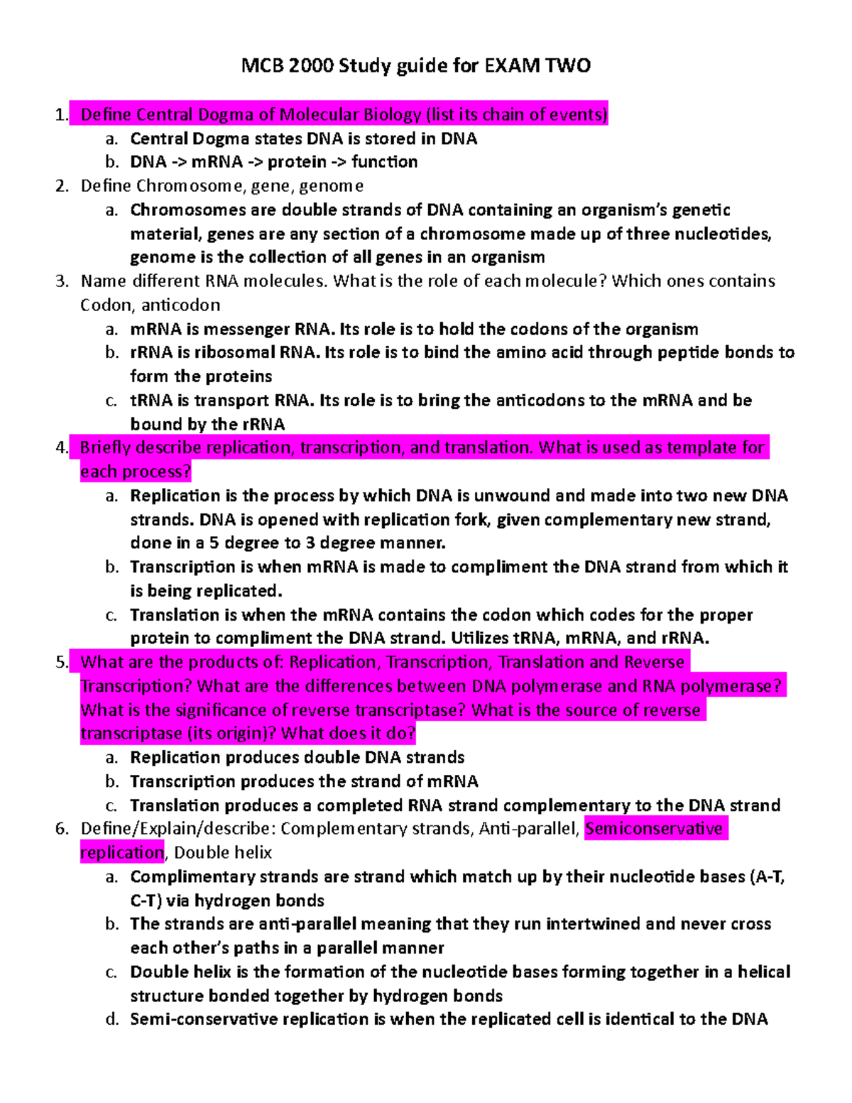 Exam 2 study guide - MCB Study guide for EXAM TWO 1. Define Central ...