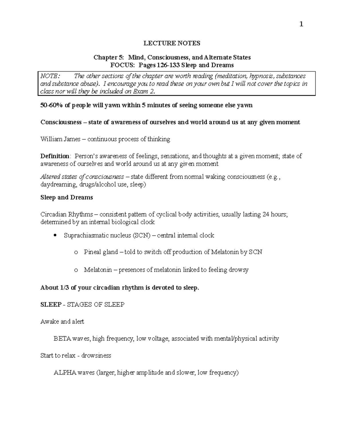 Chap+5+-+Sleep+and+Dreams+(pp - LECTURE NOTES Chapter 5: Mind ...