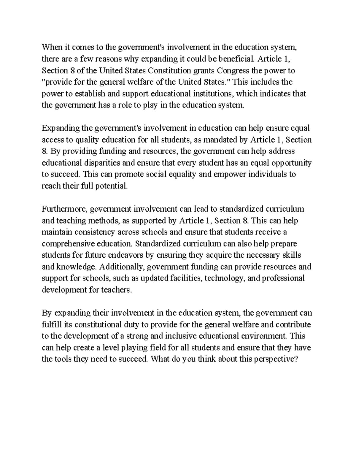 Untitled document - essay - When it comes to the government's ...