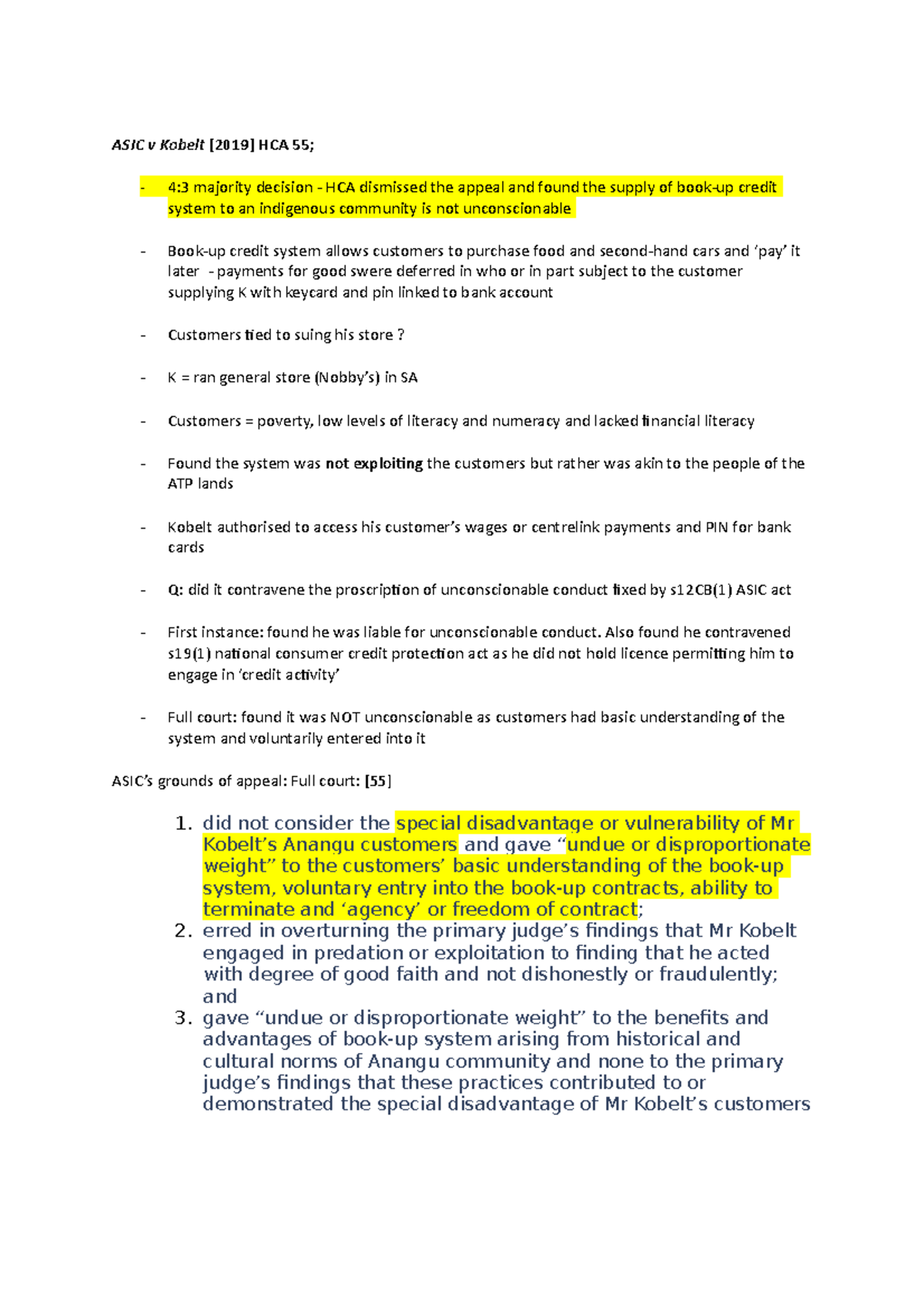 Wk 11 ASIC notes ASIC v Kobelt [2019] HCA 55; 43 majority