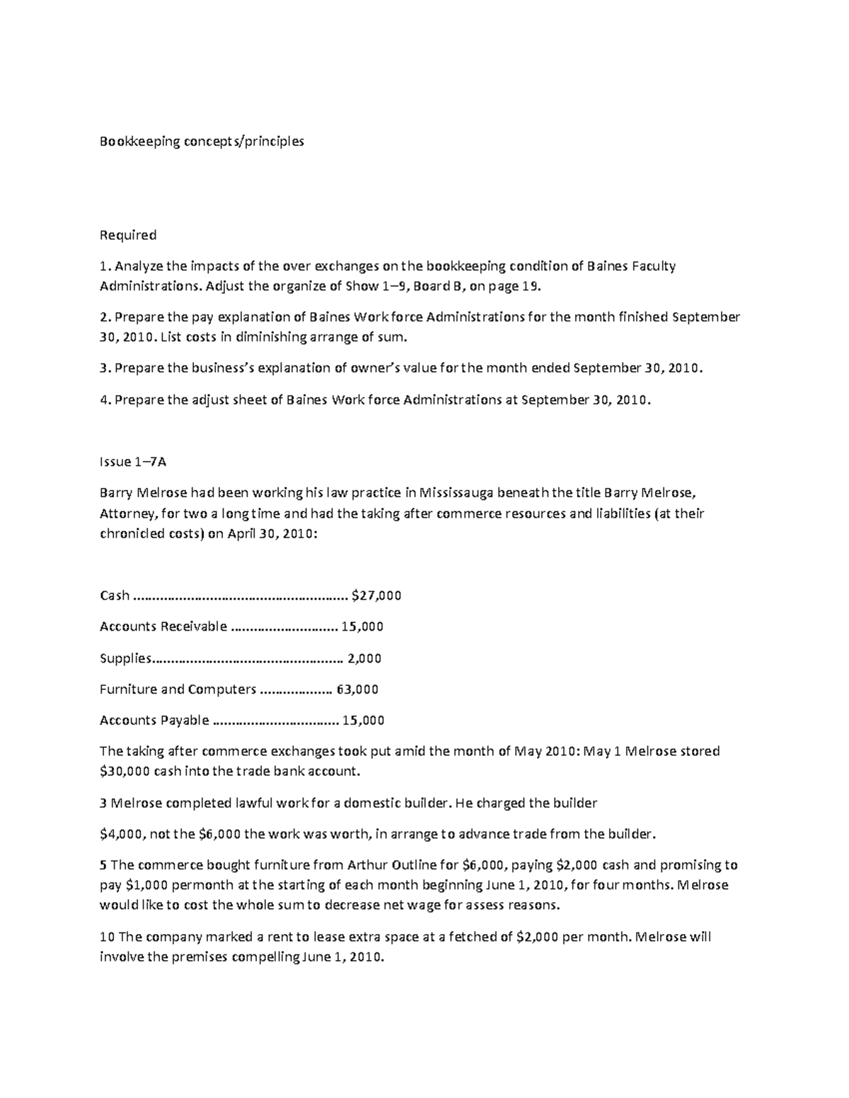 Accounting-15 - N/A - Bookkeeping concepts/principles Required Analyze ...