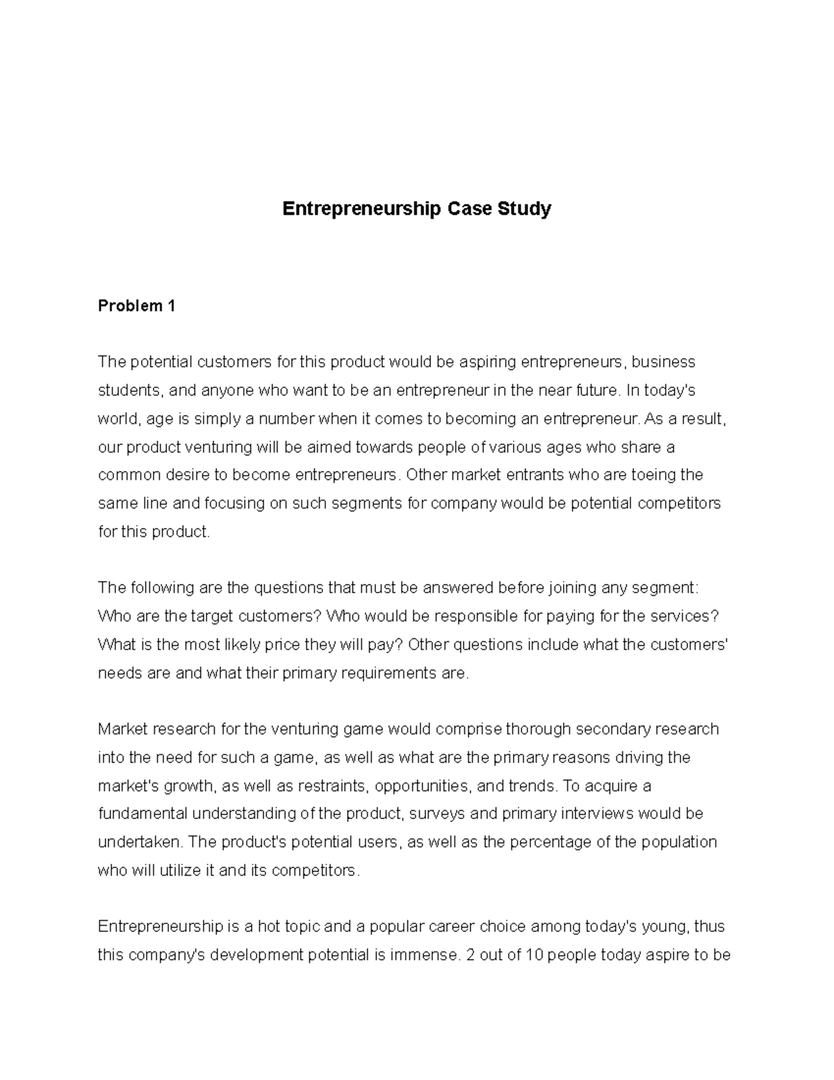 sample case study entrepreneurship