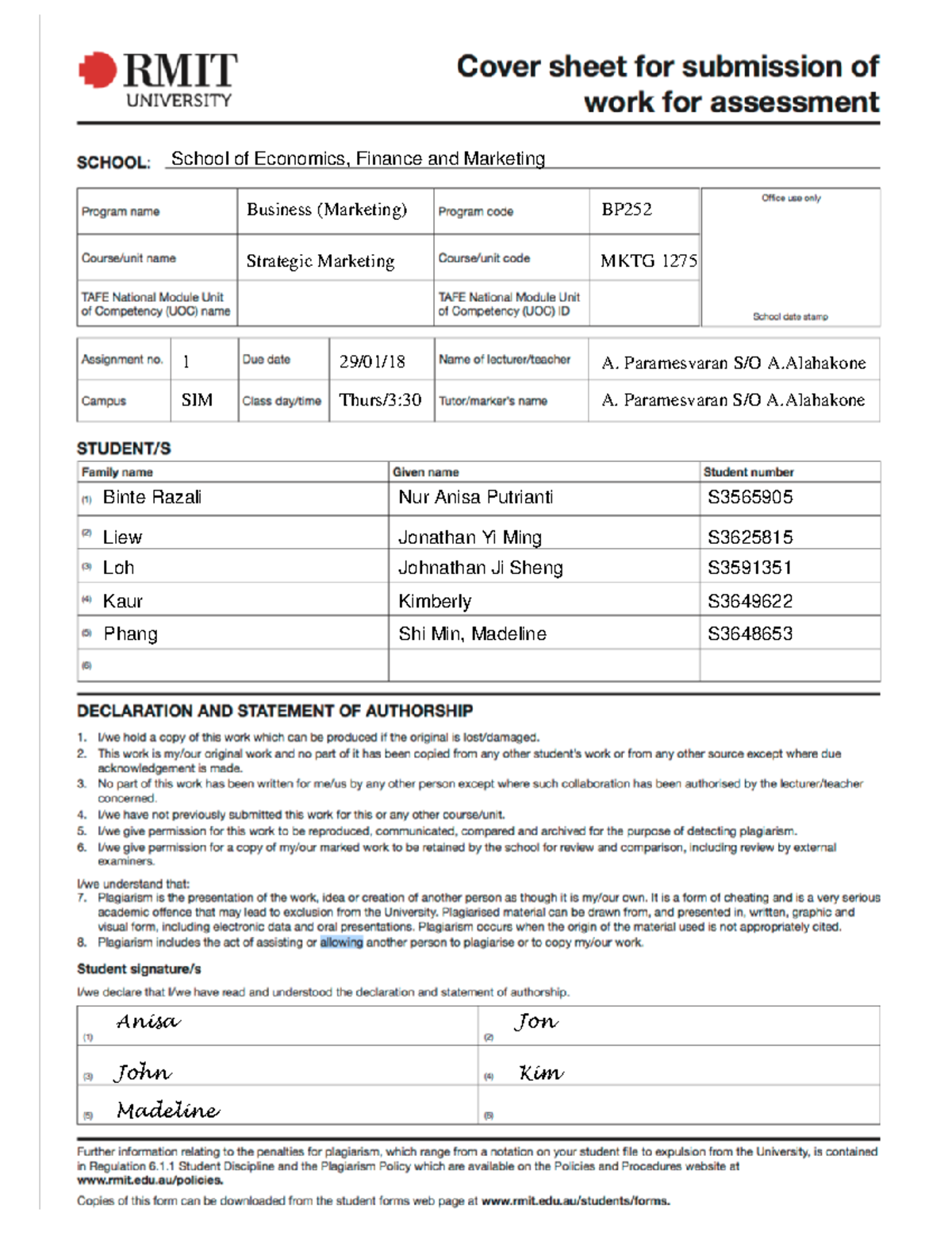 Strategic Marketing HD Report PDF - School of Economics, Finance and ...